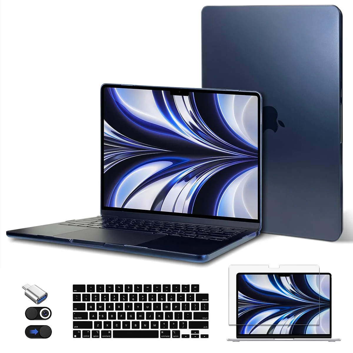 CISSOOK Compatible with MacBook Air 13.6 inch Case M3 A3113 M2 A2681 Model 2024 2022 Release, [Ultra Thin Armor] Durable Plastic Hard Shell Case Cover for MacBook Air M3 M2 13 inch Case - Midnight Air13.6inch-Crystalline Midnight Clear