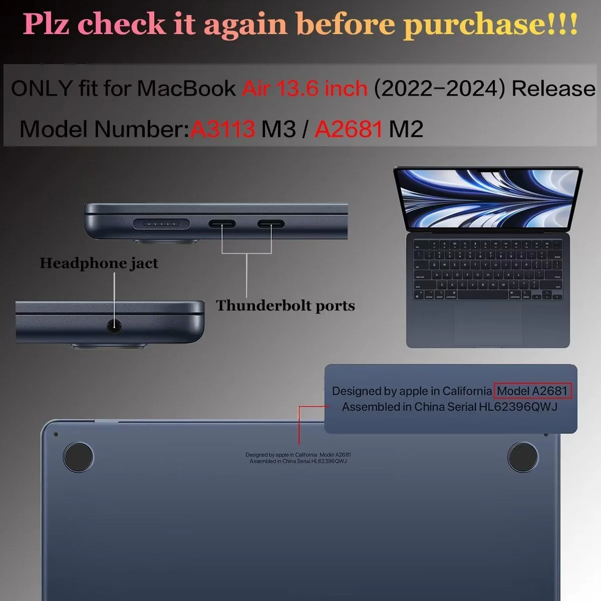 CISSOOK Compatible with MacBook Air 13.6 inch Case M3 A3113 M2 A2681 Model 2024 2022 Release, [Ultra Thin Armor] Durable Plastic Hard Shell Case Cover for MacBook Air M3 M2 13 inch Case - Midnight Air13.6inch-Crystalline Midnight Clear - Image 2
