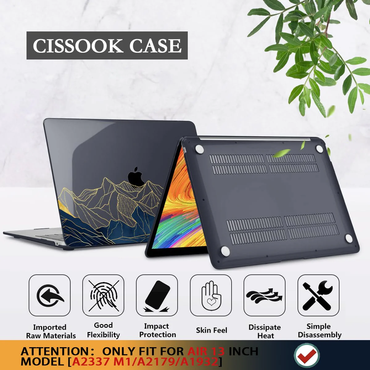 CISSOOK for MacBook Air 13 Inch Case A2337 M1 A2179 A1932 Model 2021-2018 Released, 13 inch Hard Shell Cover with Keyboard Cover for MacBook Air 13 M1 Case with Touch ID - Mountain & Raised Sun 13inch-Mountain & Raised Sun - Image 6