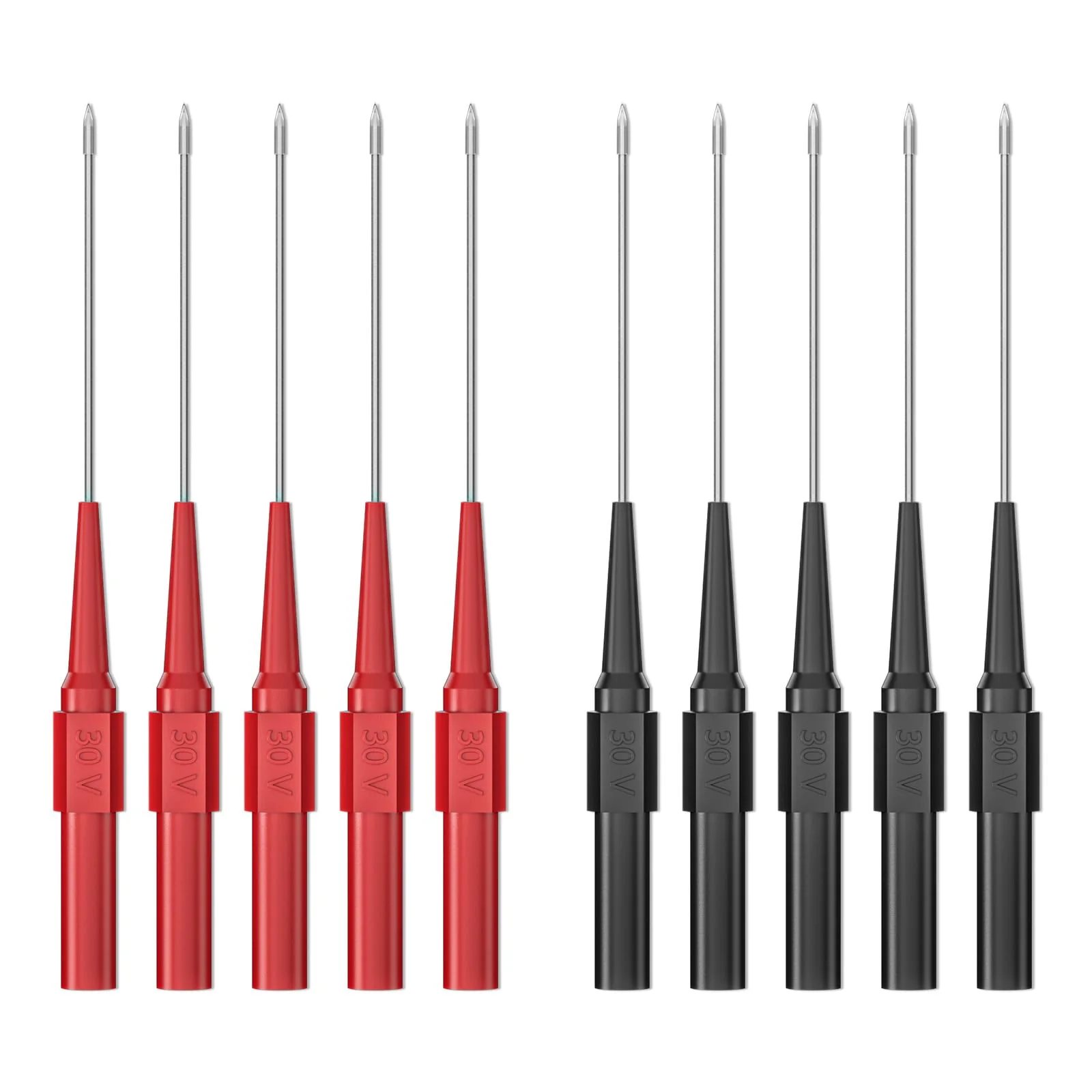 Cleqee 10PCS 0.7mm Long Version Test Probes Pins Non-Destructive Insulation Wire Piercing Needles Stainless Steel Multimeter Probes for 4mm Male Banana Plug Red&Black Long Version Red&Black