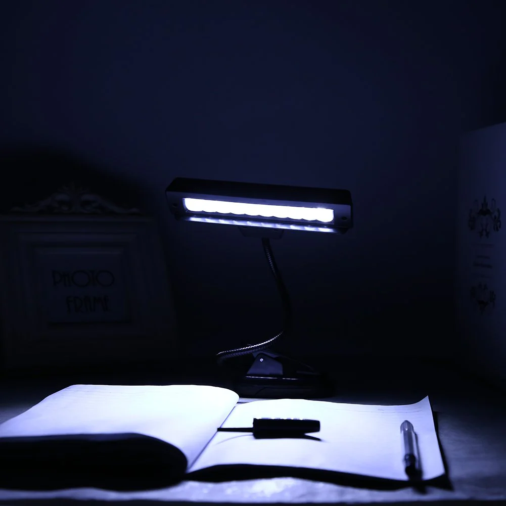 Clip On Lamp Clip On Lamps Plastic Metal Black Portable 10 Led Clip On Music Stand Clamp Light Bedroom Desk Reading Lamp Ac 110V ~220V (b) - Image 7