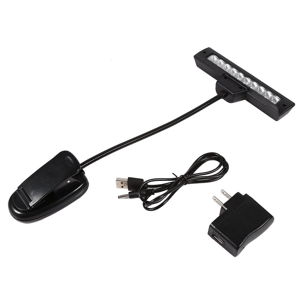Clip On Lamp Clip On Lamps Plastic Metal Black Portable 10 Led Clip On Music Stand Clamp Light Bedroom Desk Reading Lamp Ac 110V ~220V (b) - Image 9