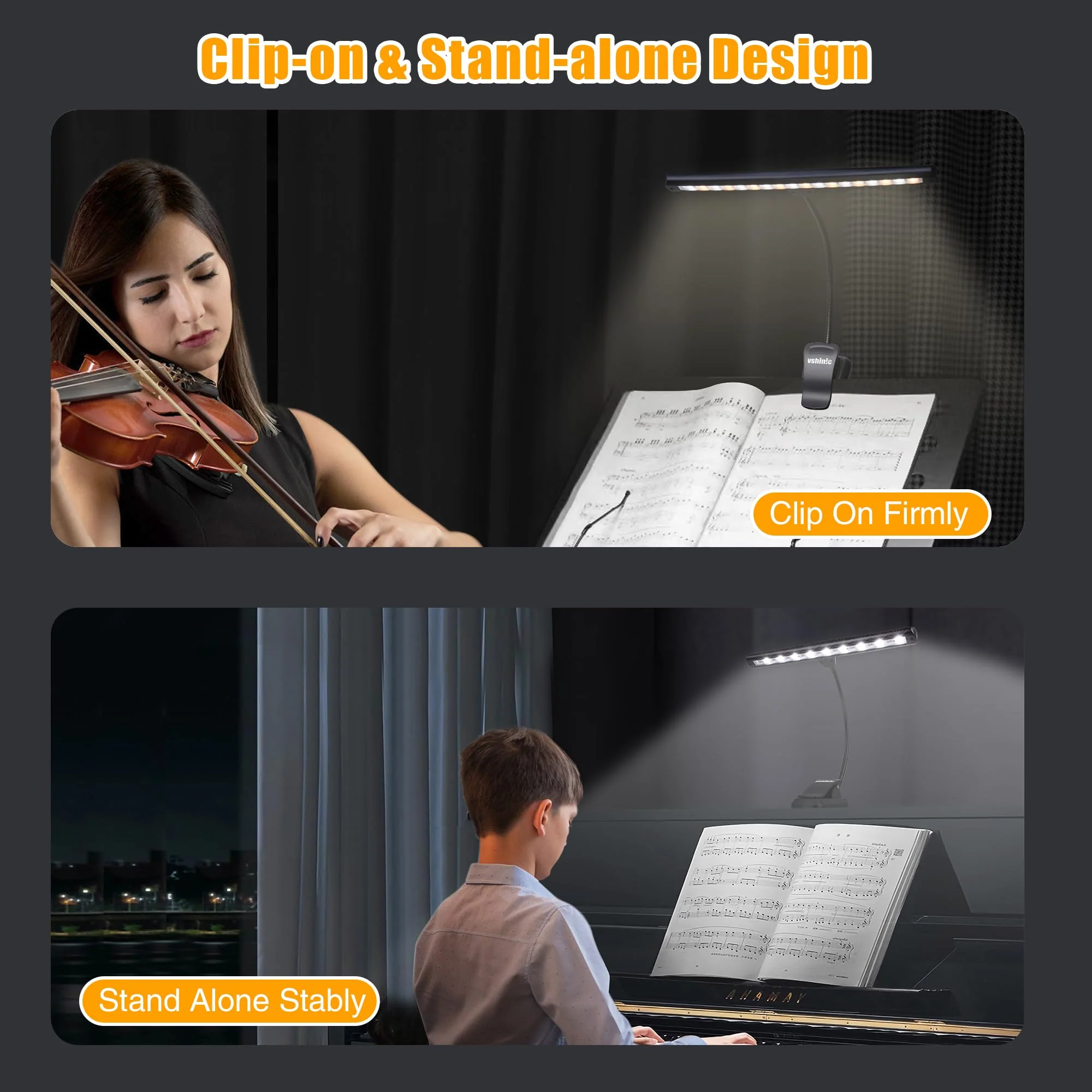 Clip On Music Stand Light,18LED Rechargeable Piano Light, Orchestra Light 3 Colors & 2 Levels Brightness Settings,Perfect for Piano, Keyboard,Orchestra,DJ,Craft and Reading - Image 5