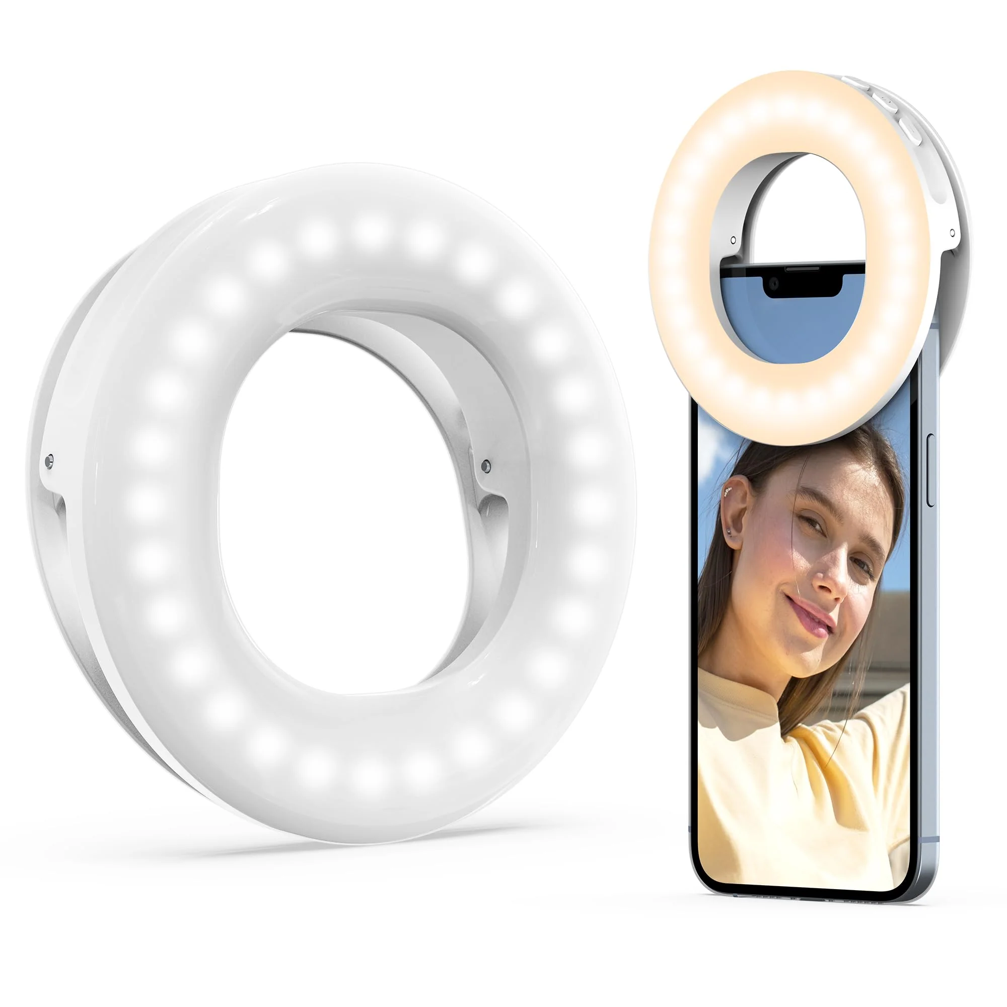 Clip on Ring Light, Rechargeable Selfie Fill Light, Portable Selfie Ring Light with 3 Adjustable Light Modes, Video Conference Light for iPhone, Laptop, iPad, Zoom Meeting, Make up, Video
