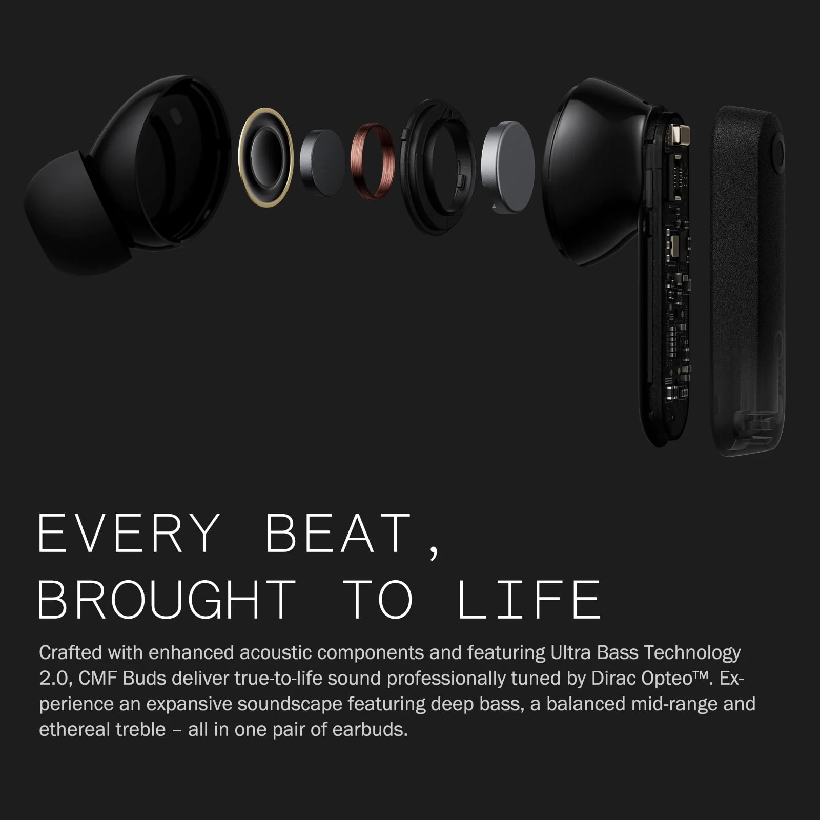 CMF Buds Wireless bluetooth Earbuds, 42dB noise cancelling earbuds, Dirac HD Audio, 35.5H Playtime, BT5.3, IP54 Waterproof, 4HD Mics wireless headphones for iPhone & Android (Dark Grey) Dark Grey - Image 5