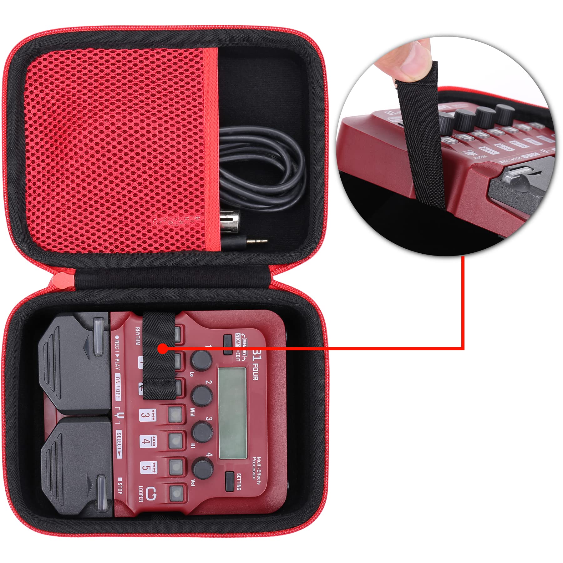 co2CREA Hard Carrying Case replacement for Zoom FOUR Bass Guitar Multi-Effects Processor Pedal (Zoom G1 B1 A1 FOUR Bass Guitar Case, Red Case) Zoom G1 B1 A1 FOUR Bass Guitar Case - Image 2