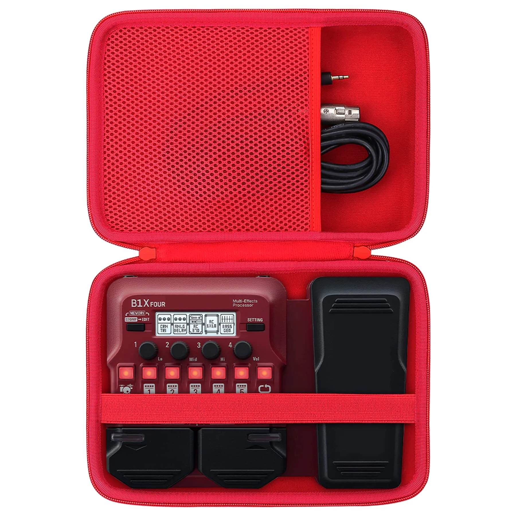 co2CREA Hard Carrying Case replacement for Zoom FOUR Bass Guitar Multi-Effects Processor Pedal (Zoom G1X B1X A1X FOUR Guitar Case, Red Case) Zoom G1X B1X A1X FOUR Guitar Case
