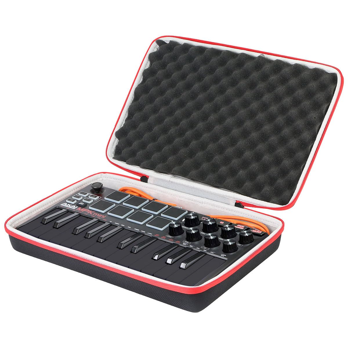 co2CREA Hard Case replacement for AKAI Professional MPK Mini MK3 / MPK Mini Play MK3 25 Key USB MIDI Keyboard Controller Black Case + Red Zipper