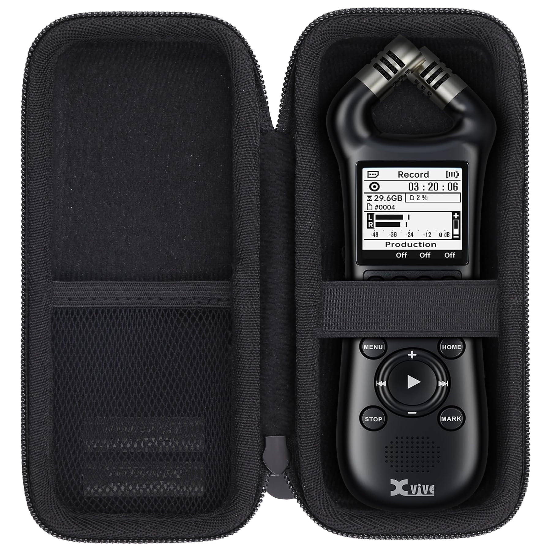 co2CREA Hard Travel Case for Xvive XV1-R Portable Stereo Audio Recorder, Shockproof Dustproof Protective Storage Bag with Hand Strap and Mesh Pocket