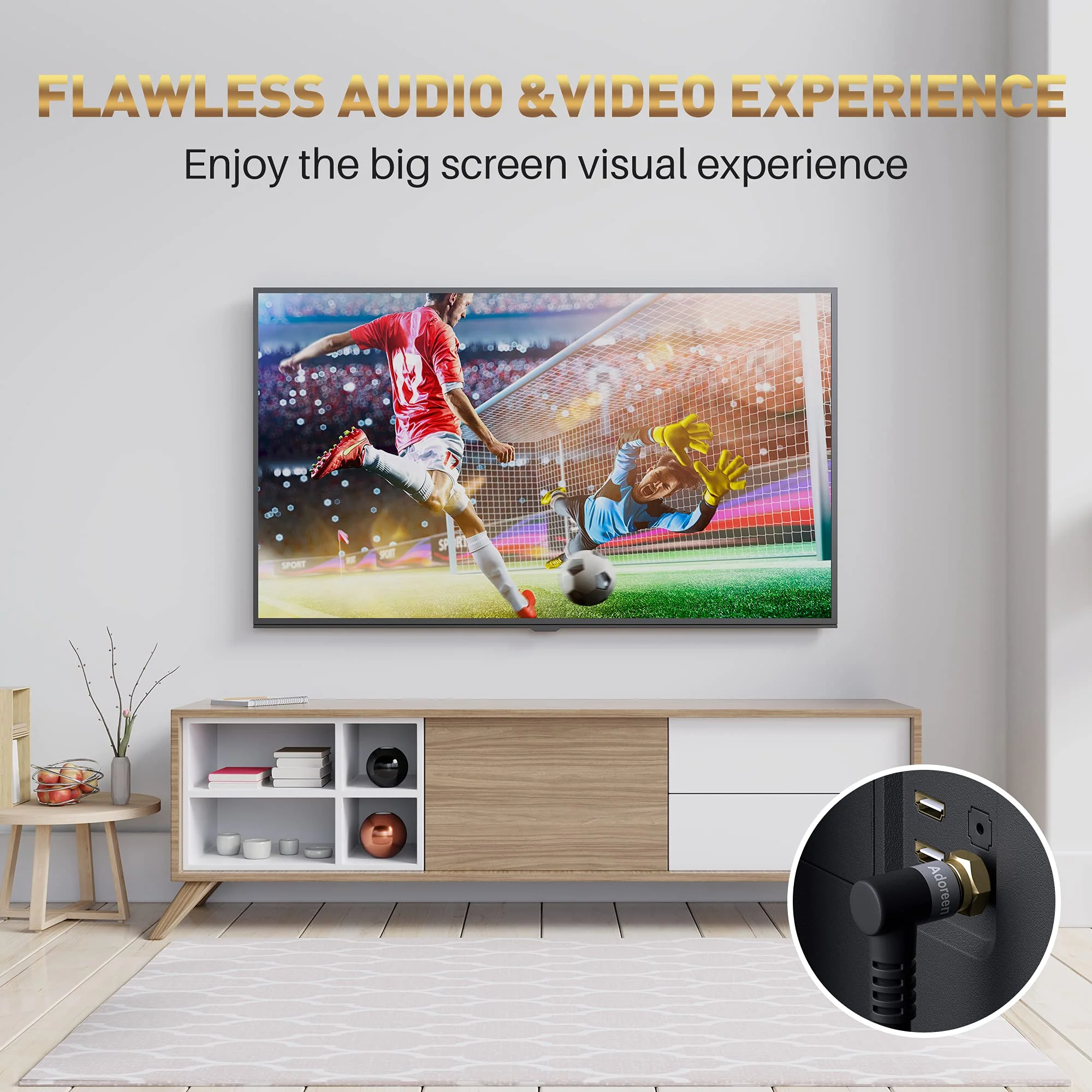 Coaxial Cable 3 ft-2 Pack-Right Angle Quad Shielded 90 Degree RG6 Coax Cable Cord, Male F Gold-Plated Nylon-Braided, in-Wall, Digital TV Aerial AV with Angled Male to Female Adapter+15 Ties 3ft-2PK Angled to Straight - Image 6