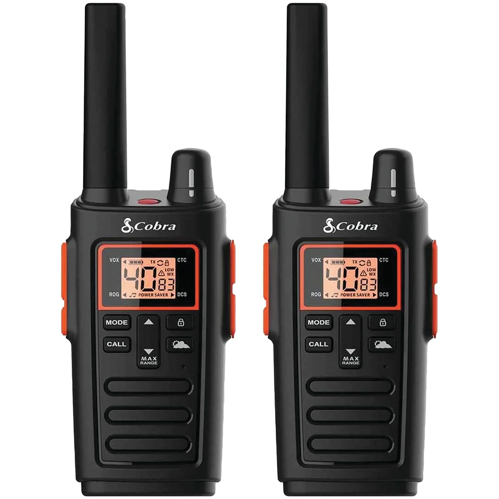 Cobra RX380 Walkie Talkies - Rechargeable, 40 Preset Channels, Long Range 32-Mile Two-Way Radio Set (2-Pack), Black Walkie Talkie