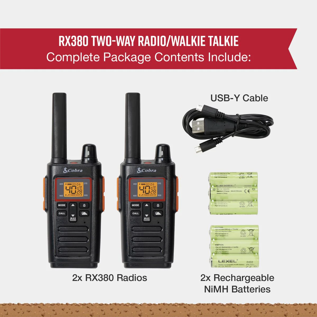 Cobra RX380 Walkie Talkies - Rechargeable, 40 Preset Channels, Long Range 32-Mile Two-Way Radio Set (2-Pack), Black Walkie Talkie - Image 7