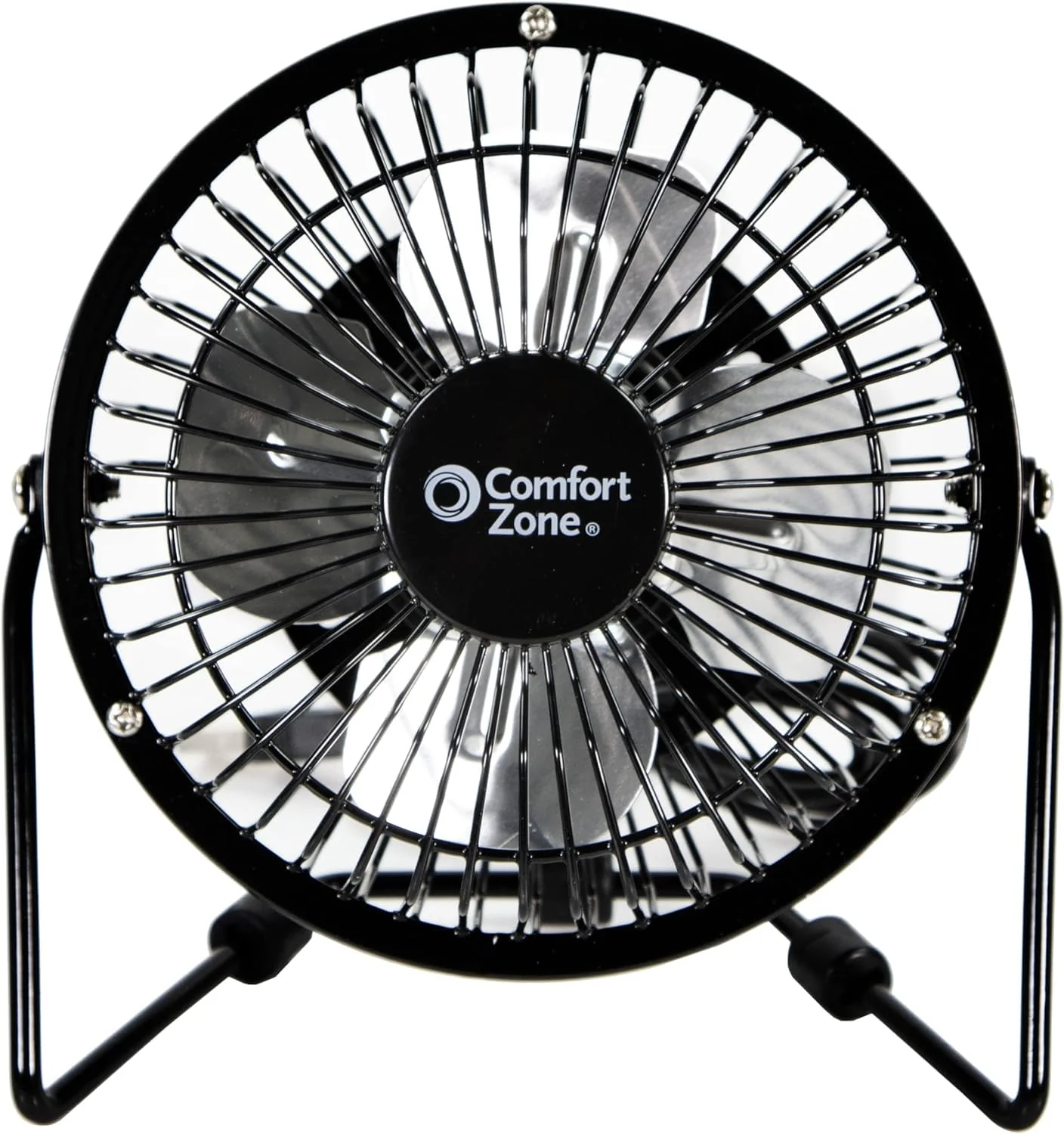 Comfort Zone Mini Portable Desk Fan with 360-Degree Adjustable Tilt, Dual Powered (USB or Power Cord), 4 inch, All-Metal Construction, Airflow 3.31 ft/sec, Ideal for Home, Bedroom & Office, CZHV4BK Black - Image 2