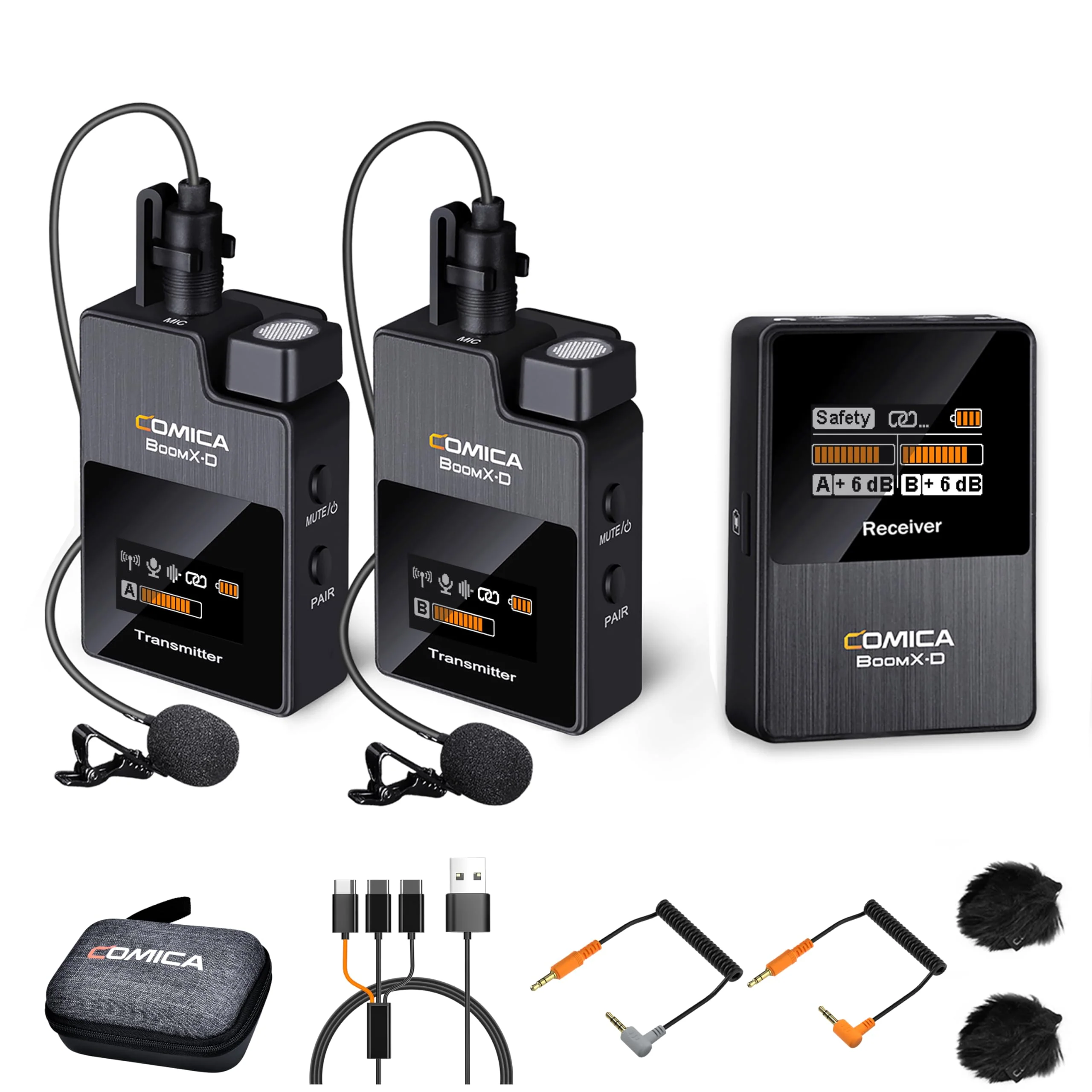 Comica BoomX-D2 - Wireless Microphone System for Cameras, Camcorders, Smartphones, Laptops, Compact Wireless Lavalier Lapel Microphone with Safety Audio Track, Noise Reduction, 328' Range, Low Latency