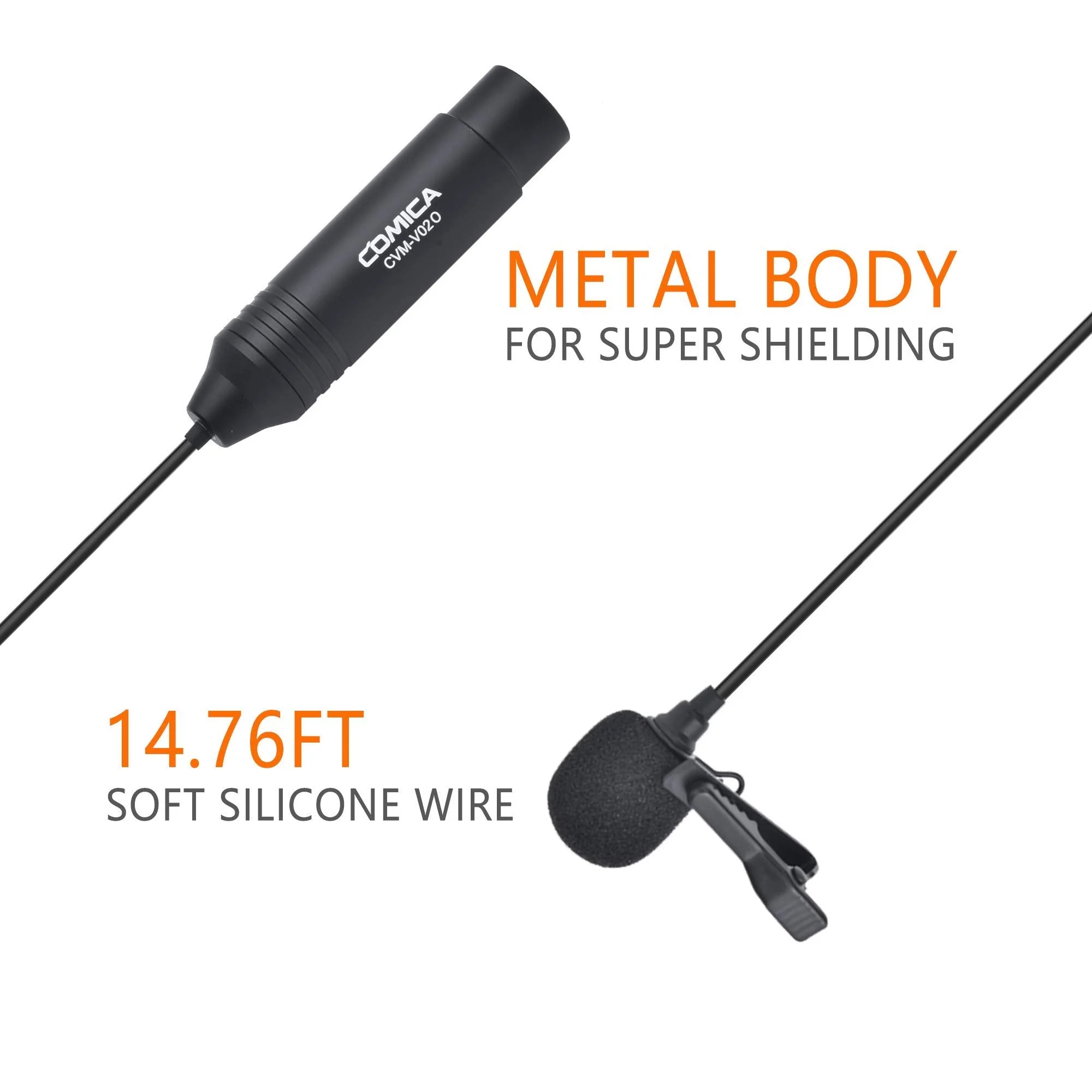 COMICA CVM-V02O Phantom Power Omnidirectional XLR Lavalier Lapel Microphone,14.76 fts Lapel Mic for Canon Sony Camcorders Zoom H4n H6 Tascam DR-60D/70D DR-100 Recorders Audio Mixer (1 Pack) 14.7 feet - Image 2