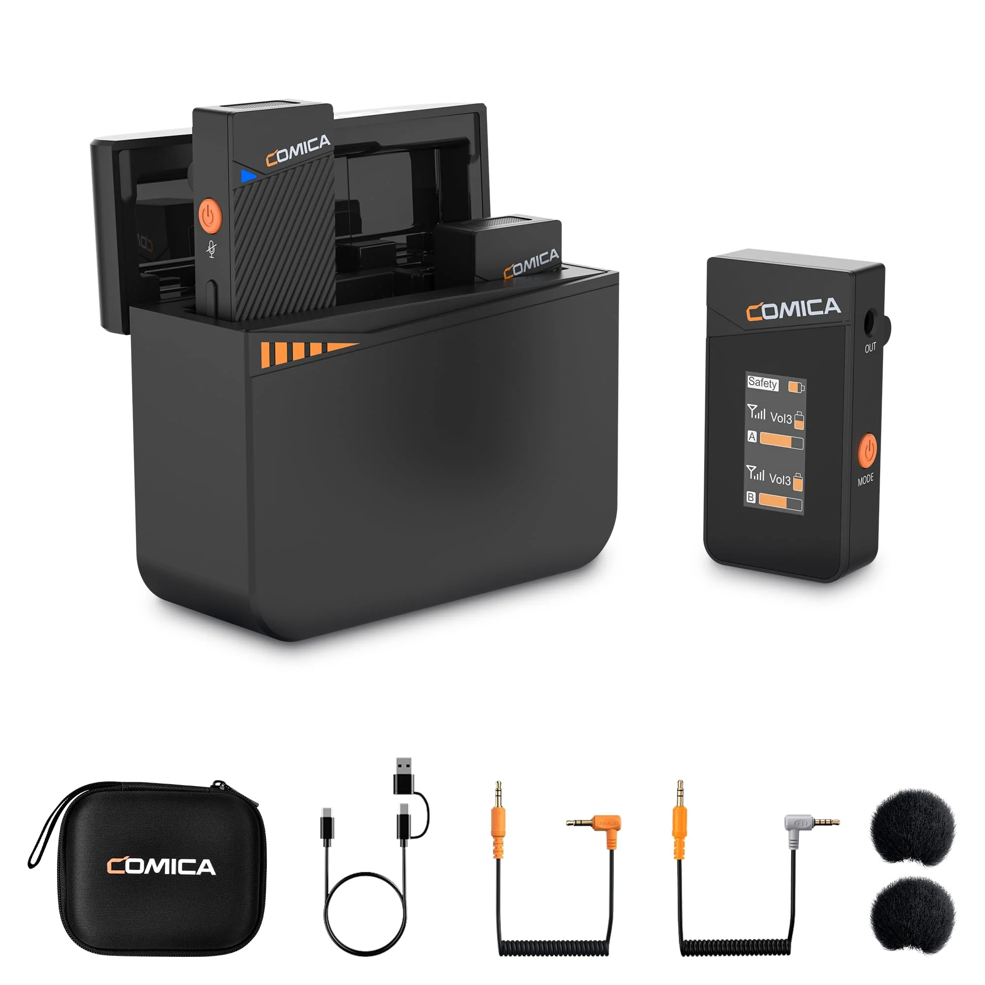 COMICA Vimo C3 Wireless Lavalier Microphone with Noise Cancellation, 656ft Transmission, Gain Control, Compact Wireless Lapel Microphone for DSLR Cameras/Android/Live-Streaming/Vlogging/YouTube Black