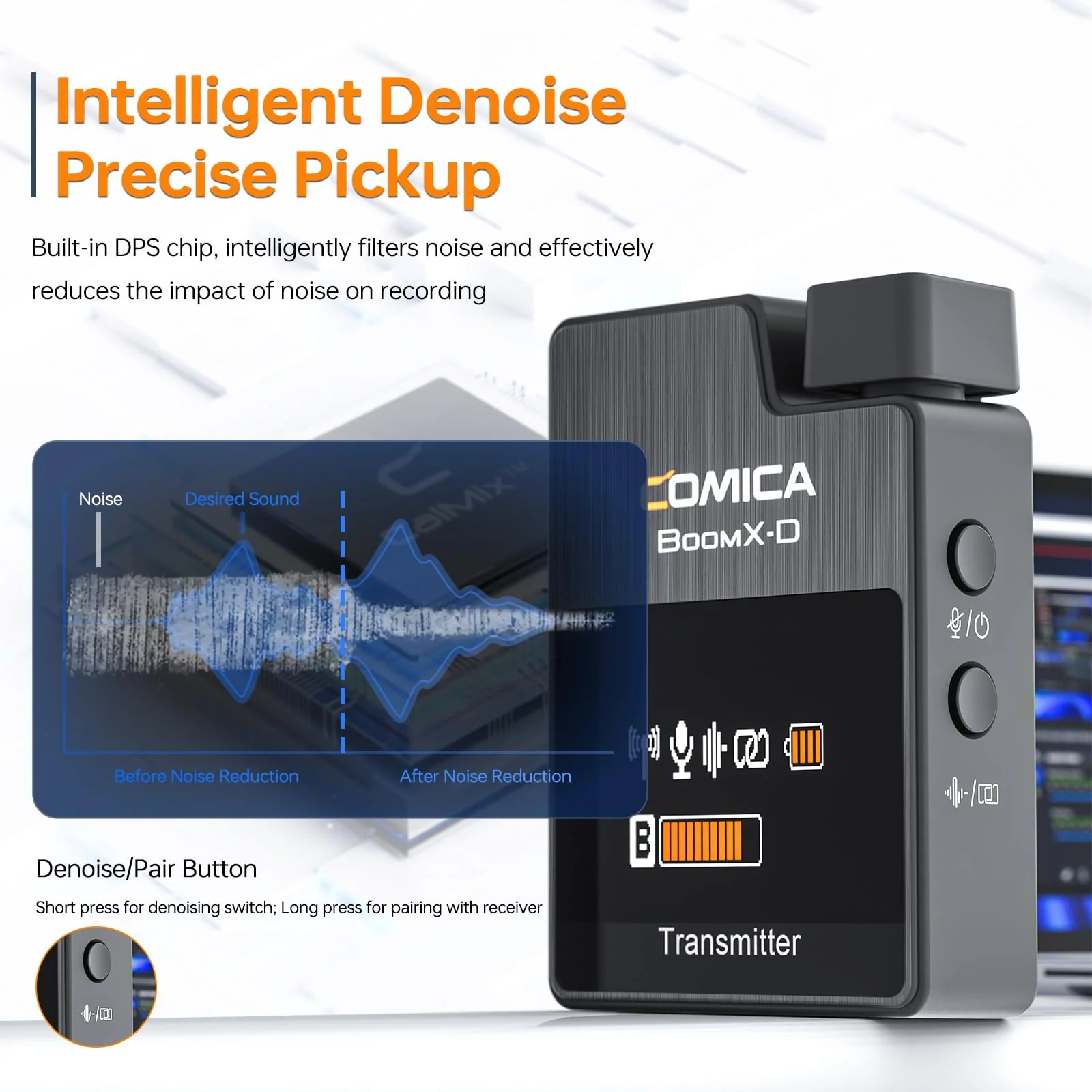 COMICA Wireless Lavalier Microphone, BoomX-D1 2.4G Compact Wireless Lapel Microphone System with 1 Transmitter and 1 Receiver,Lav Mic for Smartphone Camera Podcast Interview YouTube Facebook Live - Image 3