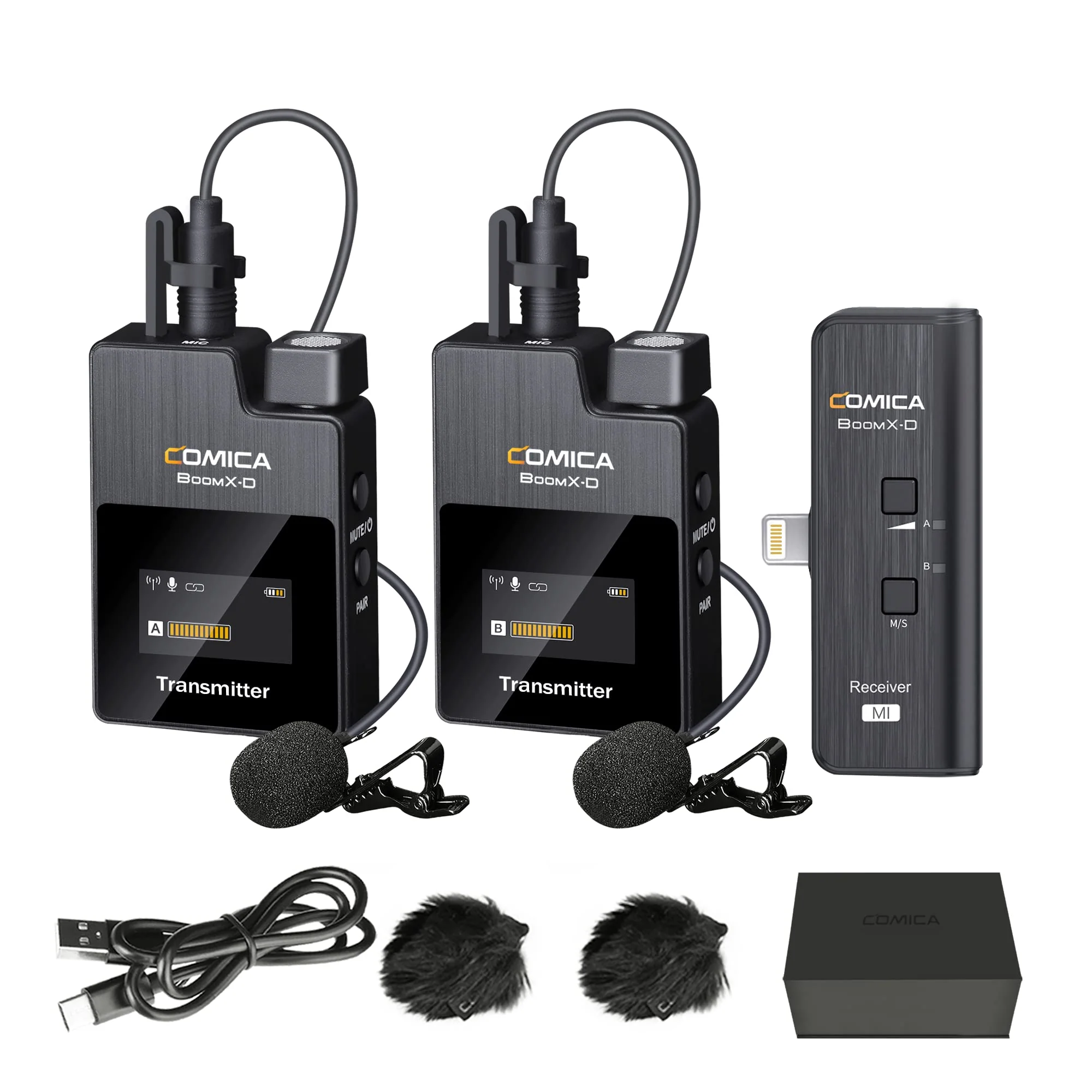 COMICA Wireless Microphone for iPhone, BoomX-D MI2 2.4G Dual Wireless Lavalier Microphone for iPhone Video Recording, Lapel Mic for iOS Vlogging YouTube Facebook Tiktok Livestream Interview
