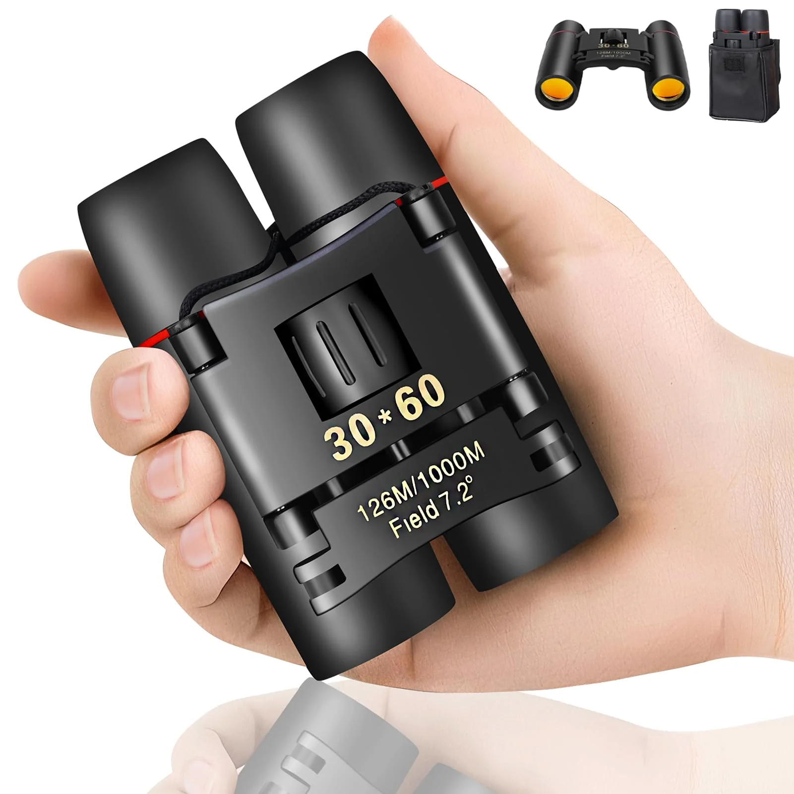 Compact Binoculars, HD Mini Portable Outdoor Binoculars, Pocket Lightweight Folding Binoculars for Adults and Children Bird Watching Hunting, Watching Shows, Traveling and Tourism,... Black