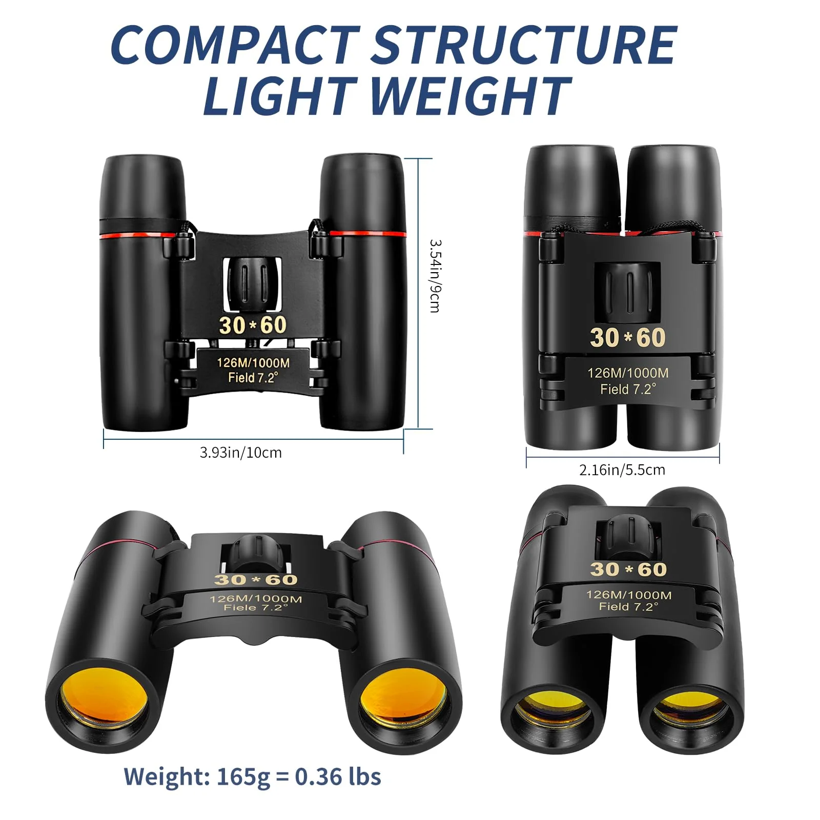 Compact Binoculars, HD Mini Portable Outdoor Binoculars, Pocket Lightweight Folding Binoculars for Adults and Children Bird Watching Hunting, Watching Shows, Traveling and Tourism,... Black - Image 2