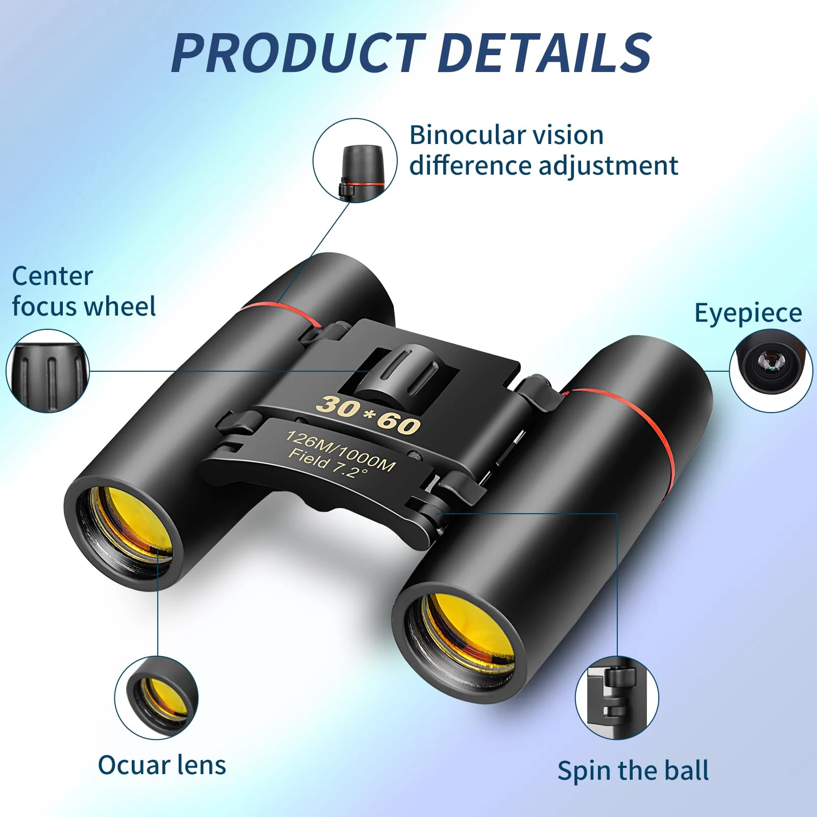 Compact Binoculars, HD Mini Portable Outdoor Binoculars, Pocket Lightweight Folding Binoculars for Adults and Children Bird Watching Hunting, Watching Shows, Traveling and Tourism,... Black - Image 7