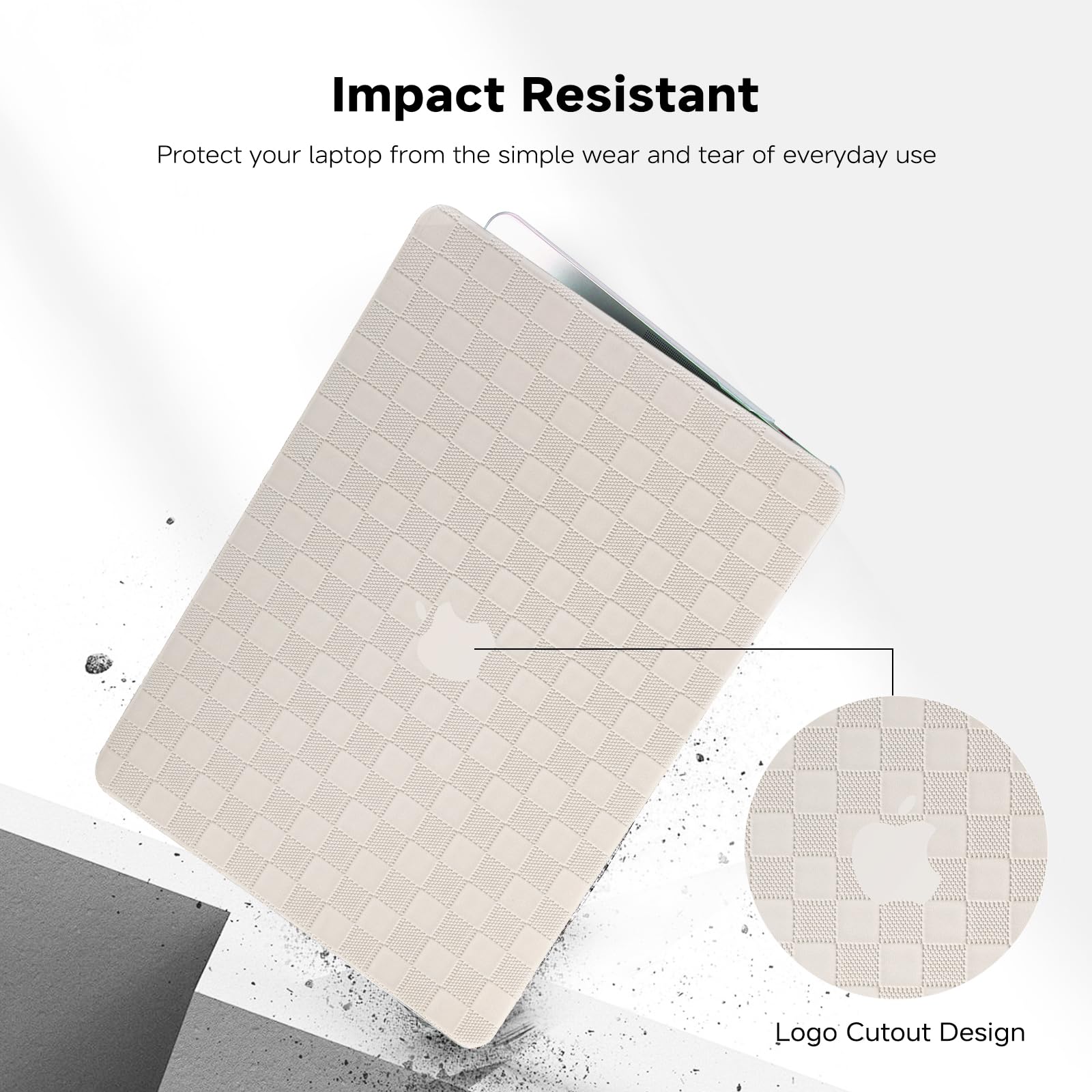 Compatible with Air 13.6 inch Case 2022 2023 2024 Release M3 A3113 M2 A2681 with Touch id, Checkered Textured Leather Hard Shell Case&Keyboard Cover for Mac Air 13.6 Laptop, Beige Checkerboard 2022-2024 MacBook Air 13.6 inch M2 M3 Checkerboard Beige - Image 4