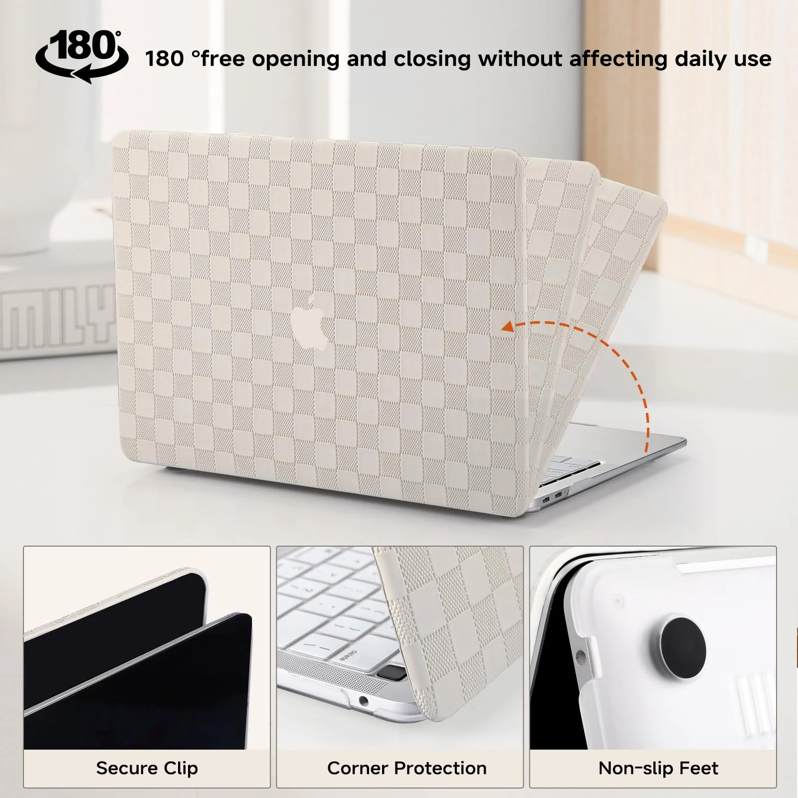 Compatible with Air 13.6 inch Case 2022 2023 2024 Release M3 A3113 M2 A2681 with Touch id, Checkered Textured Leather Hard Shell Case&Keyboard Cover for Mac Air 13.6 Laptop, Beige Checkerboard 2022-2024 MacBook Air 13.6 inch M2 M3 Checkerboard Beige - Image 6