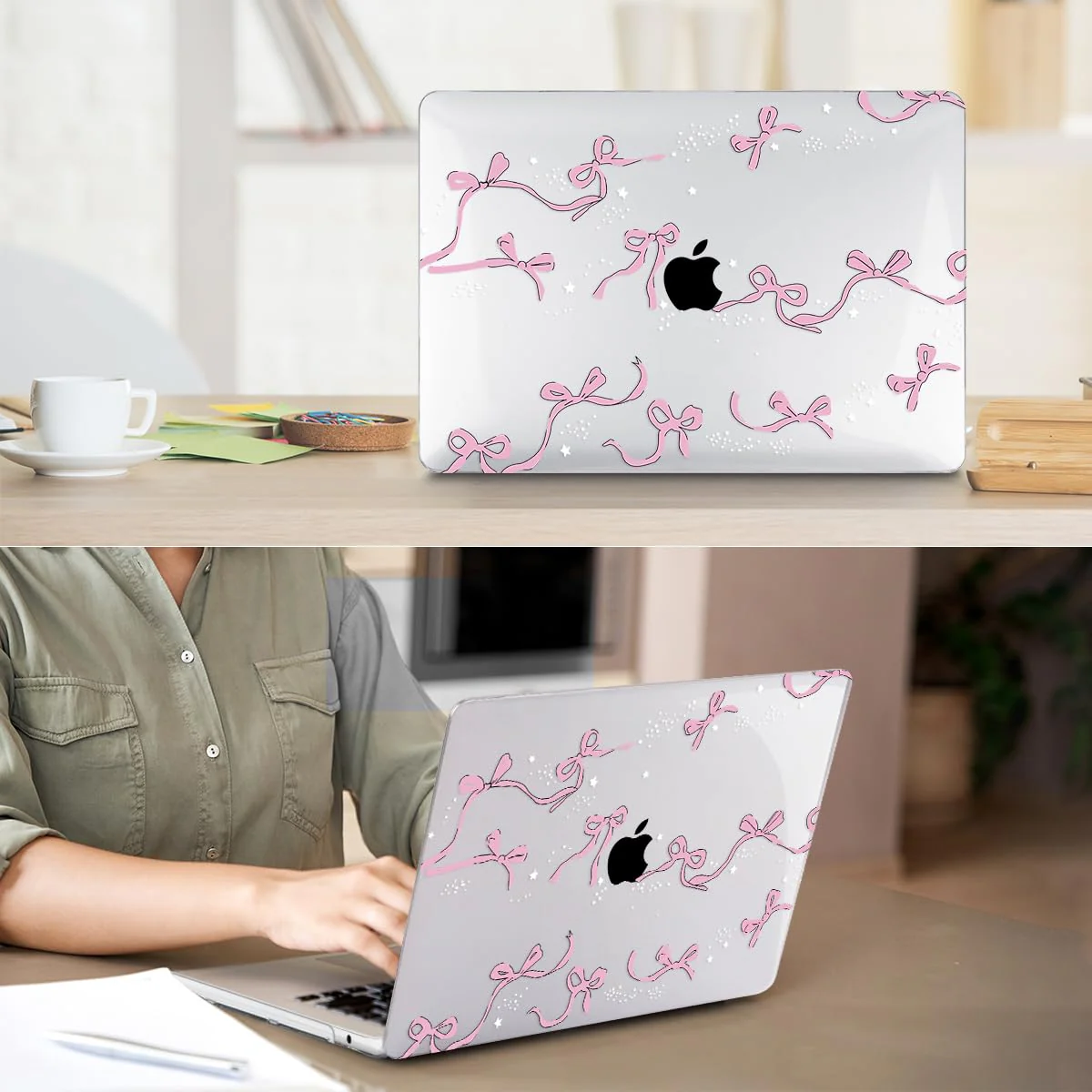 Compatible with MacBook Air 13.6 inch Case 2024 2023 2022 Release M3 A3113 M2 A2681 with Touch ID, Plastic Hard Shell Case&Keyboard Cover&Screen Protector&Webcam Cover, Bows - Image 6