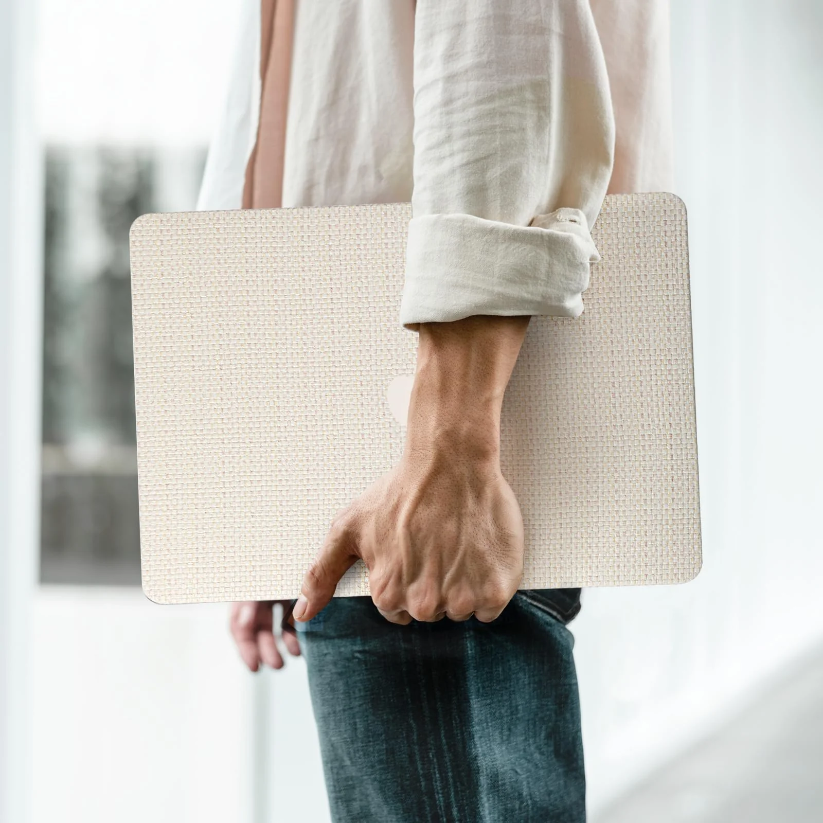 Compatible with MacBook Air 13 inch Case 2022-2018 M1 A2337 A2179 A1932, Case for MacBook Air M1, Woven Fabric Textured Leather Hard Shell Case & Keyboard Cover for Mac Air 13 Touch ID, Beige 2018-2022 Macbook Air 13 inch M1 A2337 Woven Beige - Image 3