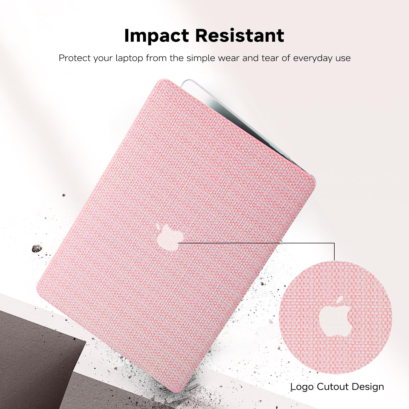 Compatible with MacBook Air 13 inch Case 2022-2018 M1 A2337 A2179 A1932, Case for MacBook Air M1, Woven Fabric Textured Leather Hard Shell Case & Keyboard Cover for Mac Air 13 Touch ID, Pink 2018-2022 Macbook Air 13 inch M1 A2337 Woven Pink - Image 4