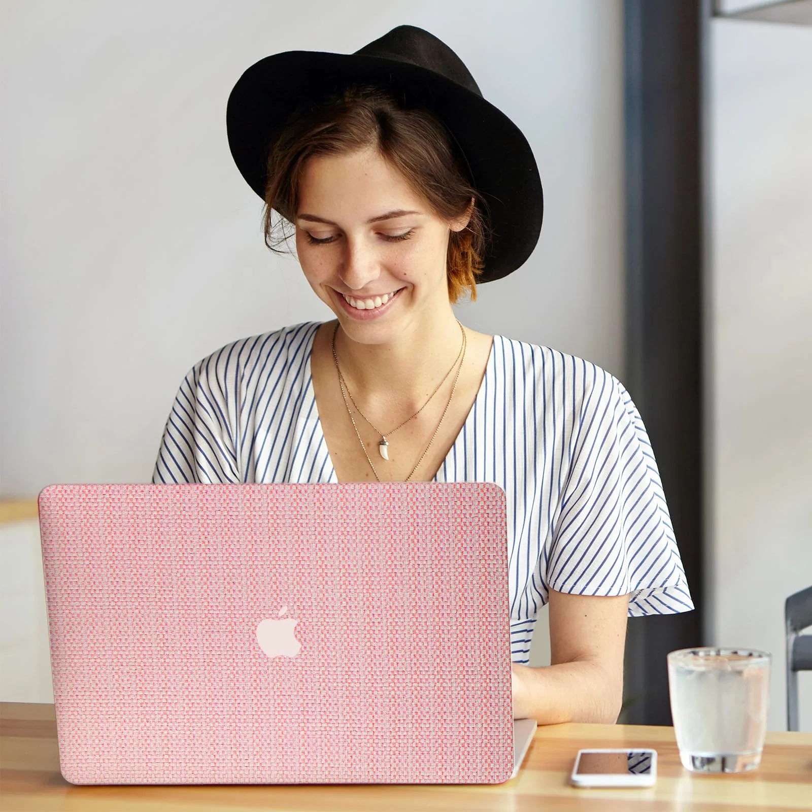 Compatible with MacBook Air 13 inch Case 2022-2018 M1 A2337 A2179 A1932, Case for MacBook Air M1, Woven Fabric Textured Leather Hard Shell Case & Keyboard Cover for Mac Air 13 Touch ID, Pink 2018-2022 Macbook Air 13 inch M1 A2337 Woven Pink - Image 7
