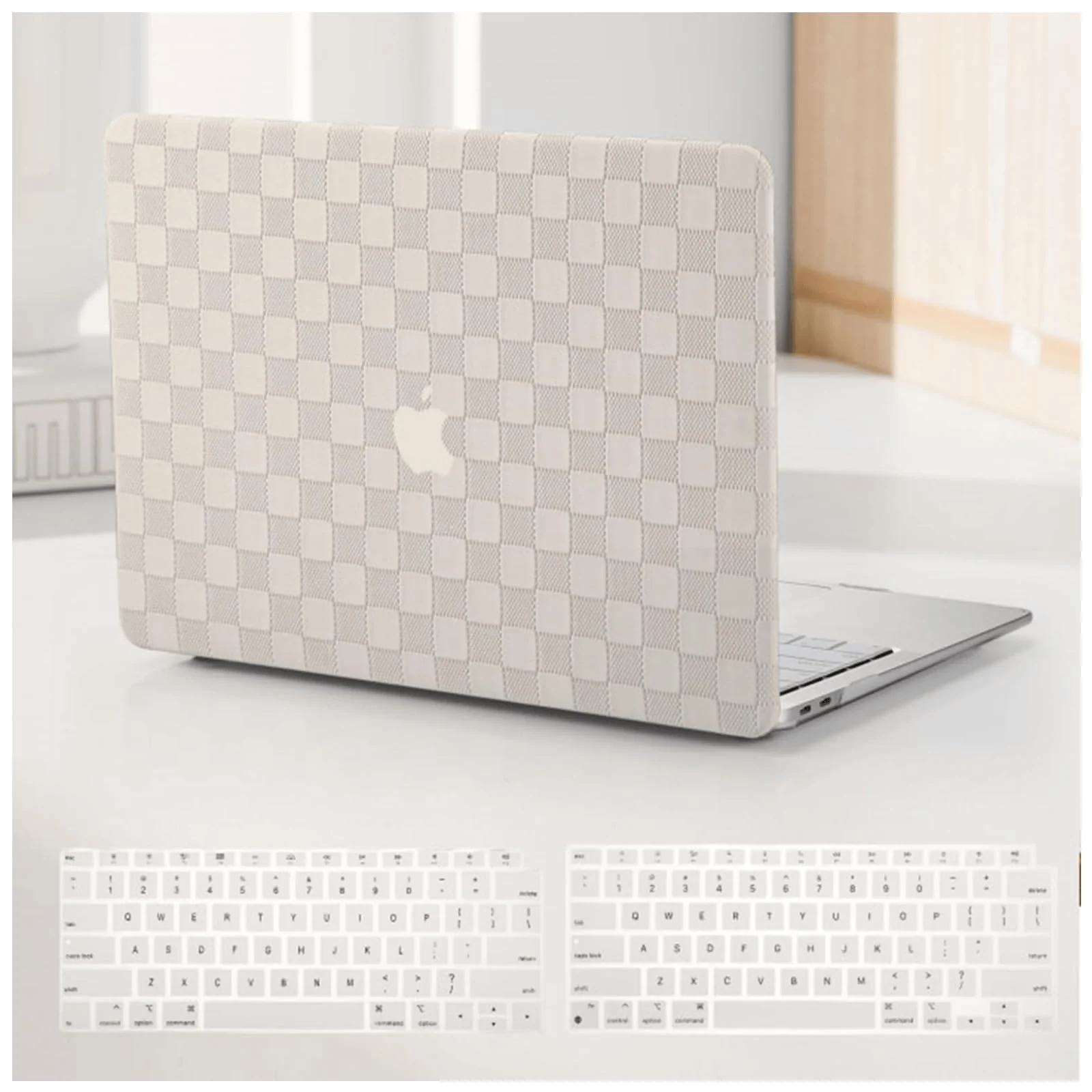 Compatible with MacBook Air 13 inch Case 2022 2021-2018 M1 A2337 A2179 A1932, Case for MacBook Air M1, Checkered Textured Leather Hard Shell Case & Keyboard Cover for Mac Air 13, Beige 2018-2022 Macbook Air 13 inch M1 A2337 Checkerboard Beige