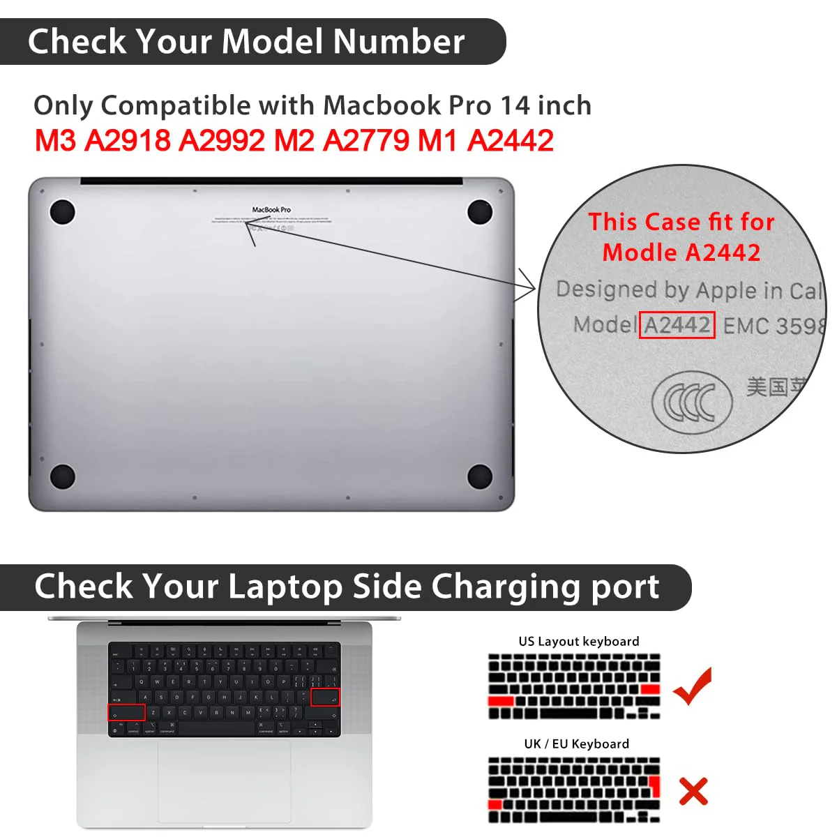 Compatible with MacBook Pro 14 inch 2024 2023 2022 2021 M3 M2 M1 A2918 A2992 A2779 A2442 Pro Max Chip, Hard Shell Cases with Keyboard Cover&Screen Protector&Webcam Cover, Bows - Image 2