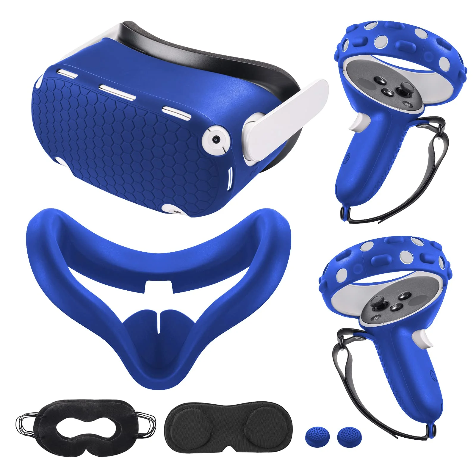 Compatible with Oculus Quest 2 Accessories, VR Silicone face Cover, VR Shell Cover,Compatible with Quest 2 Touch Controller Grip Cover,Protective Lens Cover,Disposable Eye Cover Blue