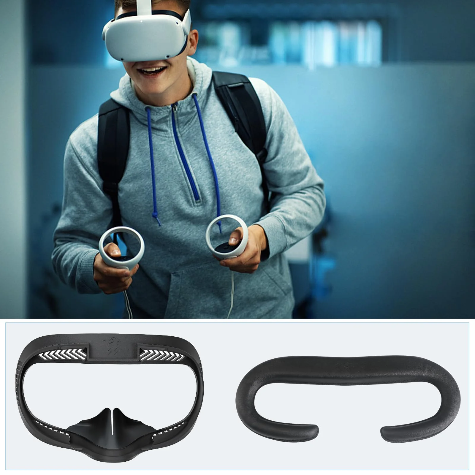 Compatible with Oculus Quest 2 Face Bracket Replacement,VR PU Leather Face Pad Protective for Meta Quest 2,Sweat-Proof Comfortable Face Cover Cushion VR Accessories Sweat-Proof Leather Face Cover - Image 7