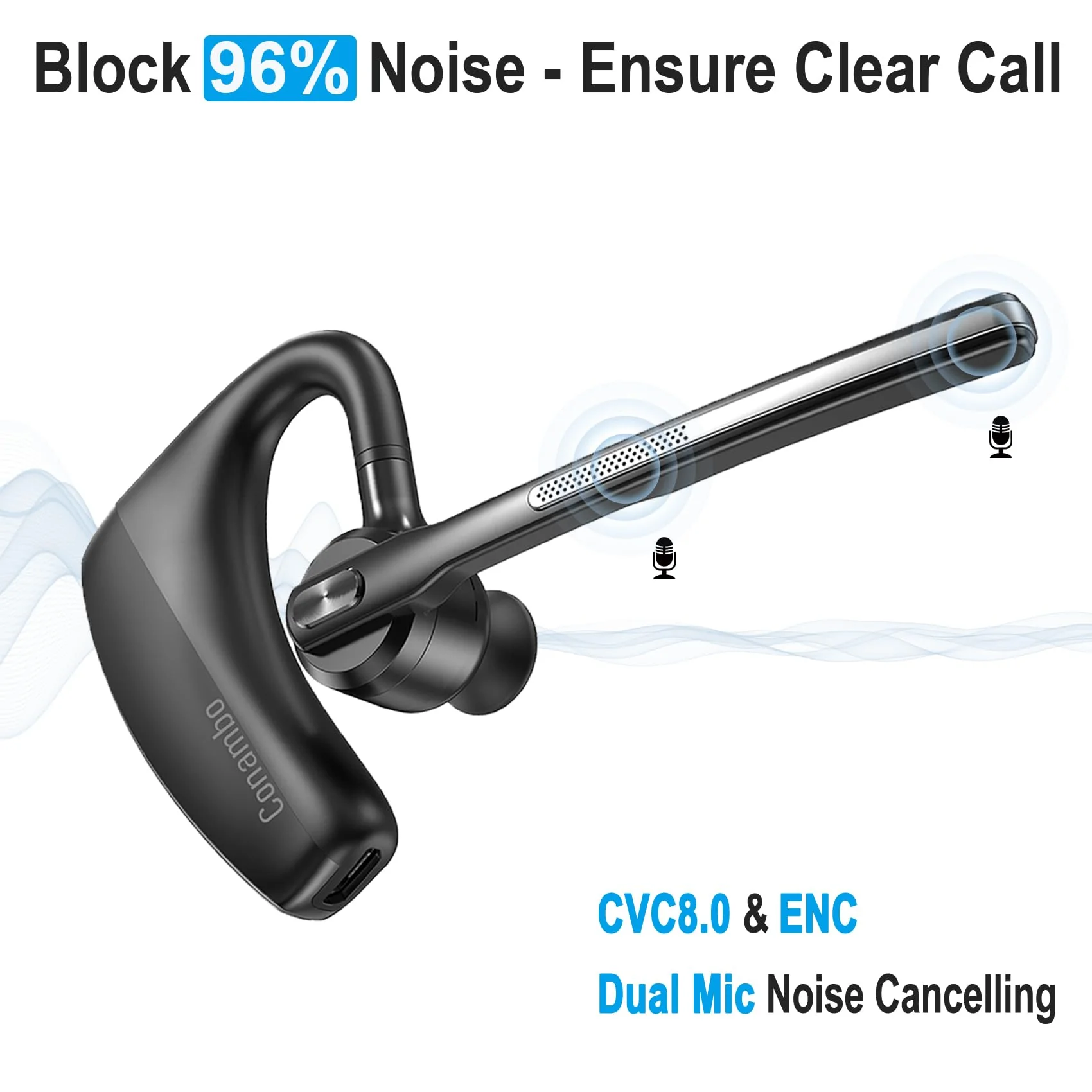 Conambo 2024 Upgraded K10C Bluetooth Headset V5.2, Wireless Headset with CVC8.0 Dual Mic Noise Cancelling 16Hrs Talking Single Ear Bluetooth Earpiece for iPhone Android Cell Phone Trucker Office Work - Image 3