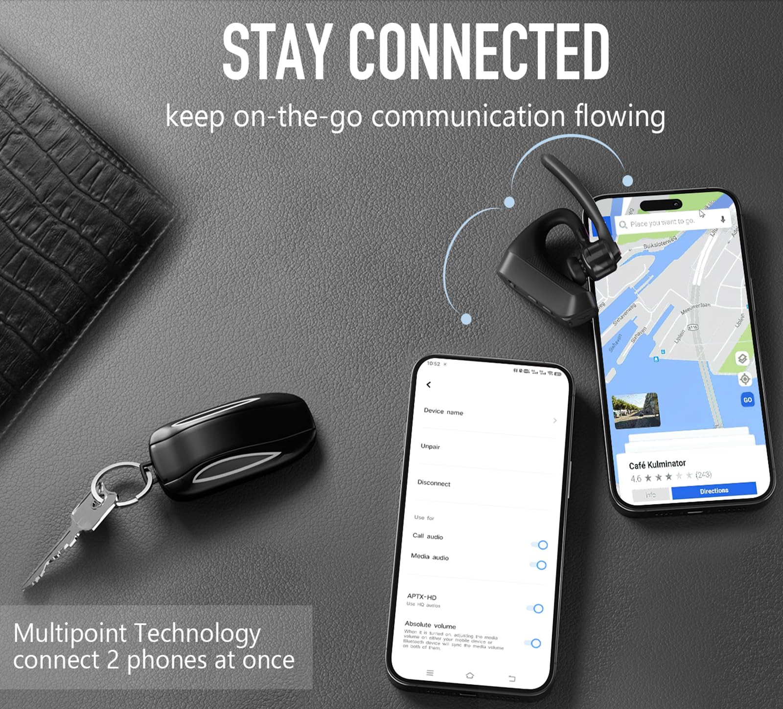 Conambo 2024 Upgraded K10C Bluetooth Headset V5.2, Wireless Headset with CVC8.0 Dual Mic Noise Cancelling 16Hrs Talking Single Ear Bluetooth Earpiece for iPhone Android Cell Phone Trucker Office Work - Image 4