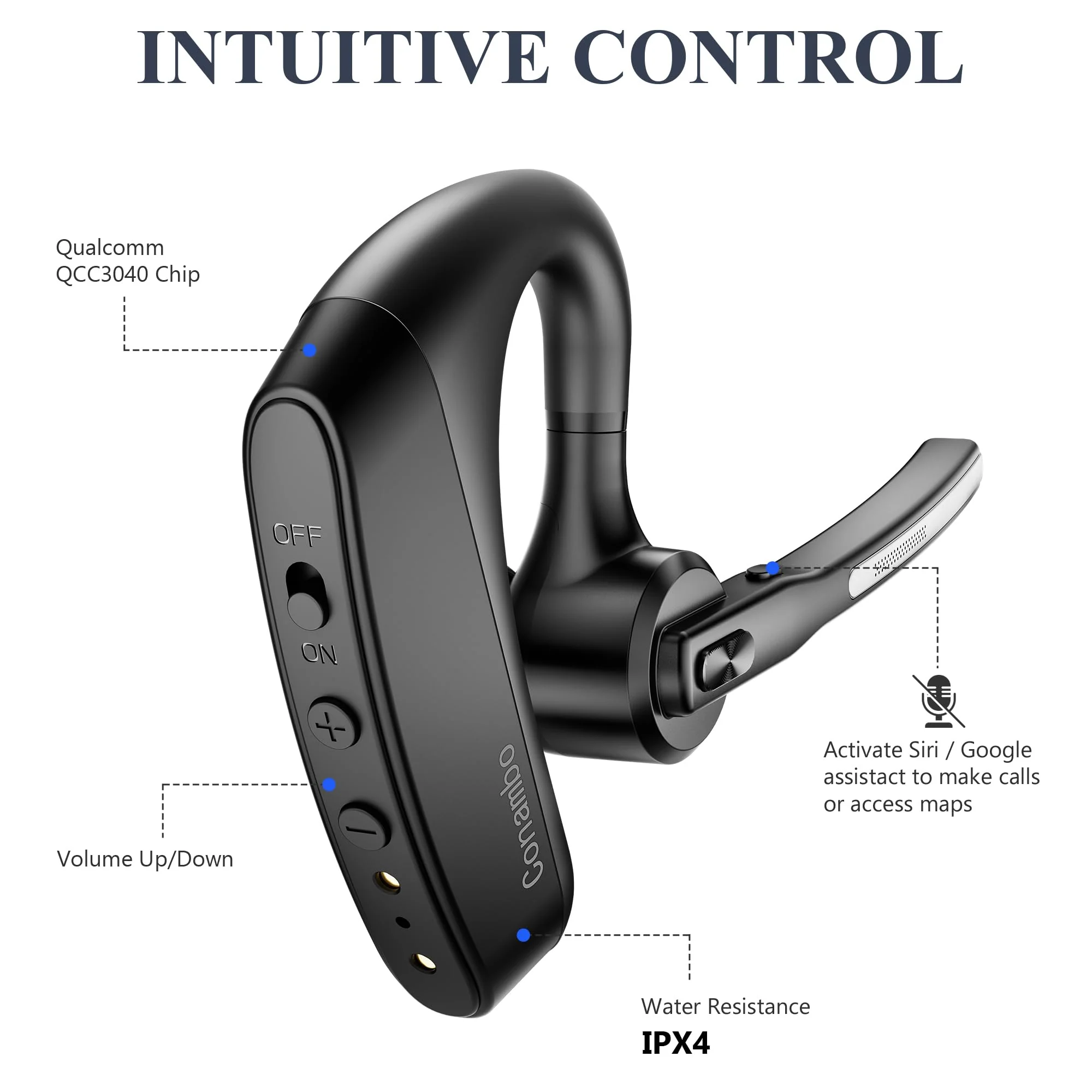 Conambo 2024 Upgraded K10C Bluetooth Headset V5.2, Wireless Headset with CVC8.0 Dual Mic Noise Cancelling 16Hrs Talking Single Ear Bluetooth Earpiece for iPhone Android Cell Phone Trucker Office Work - Image 7
