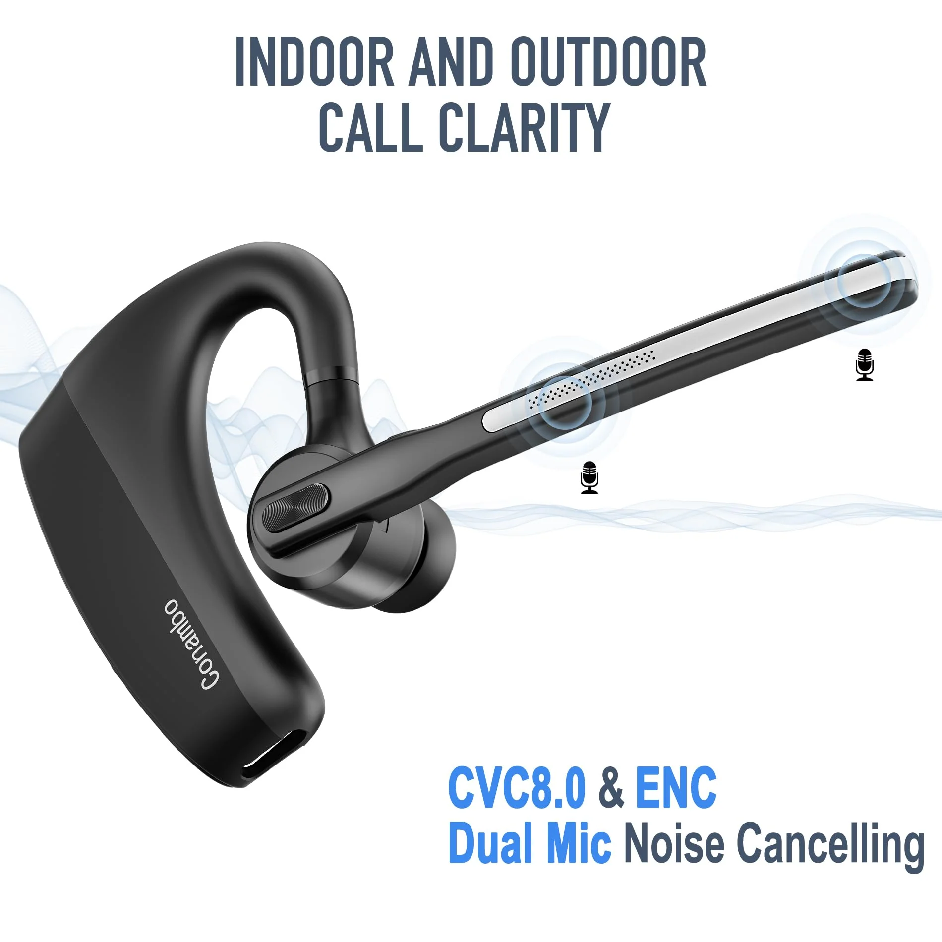 Conambo Bluetooth Headset V5.2 Wireless Bluetooth Earpiece with 750mAH Charging Case 60H Talktime Wireless Headset with CVC8.0 Dual Mic Noise Canceling for iPhone Cellphone Trucker Work - Image 2