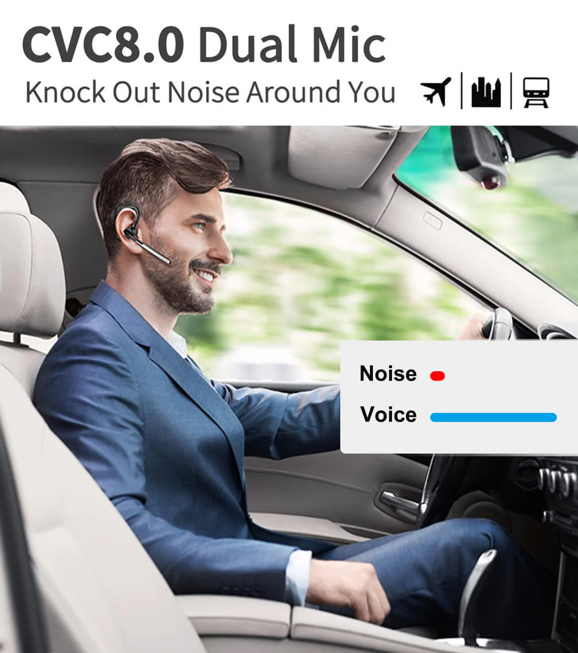 Conambo K18 Wireless Headset Bluetooth V5.1, Bluetooth Earpiece 16 Hrs Talking Time Hands-Free Single Ear Bluetooth Headset with Dual Mic Noise Canceling for Work Trucker iPhone Android Cell Phone - Image 2