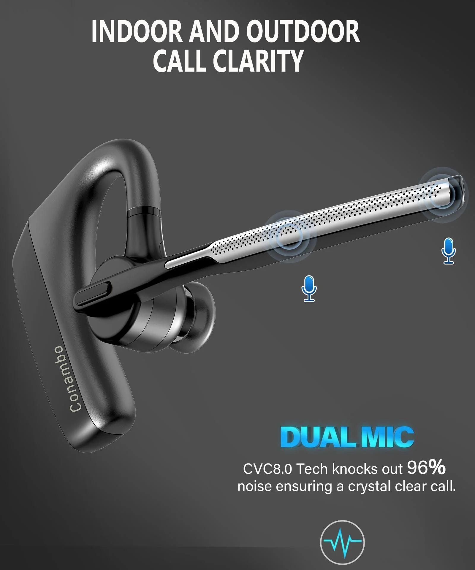 Conambo K18 Wireless Headset Bluetooth V5.1, Bluetooth Earpiece 16 Hrs Talking Time Hands-Free Single Ear Bluetooth Headset with Dual Mic Noise Canceling for Work Trucker iPhone Android Cell Phone - Image 3
