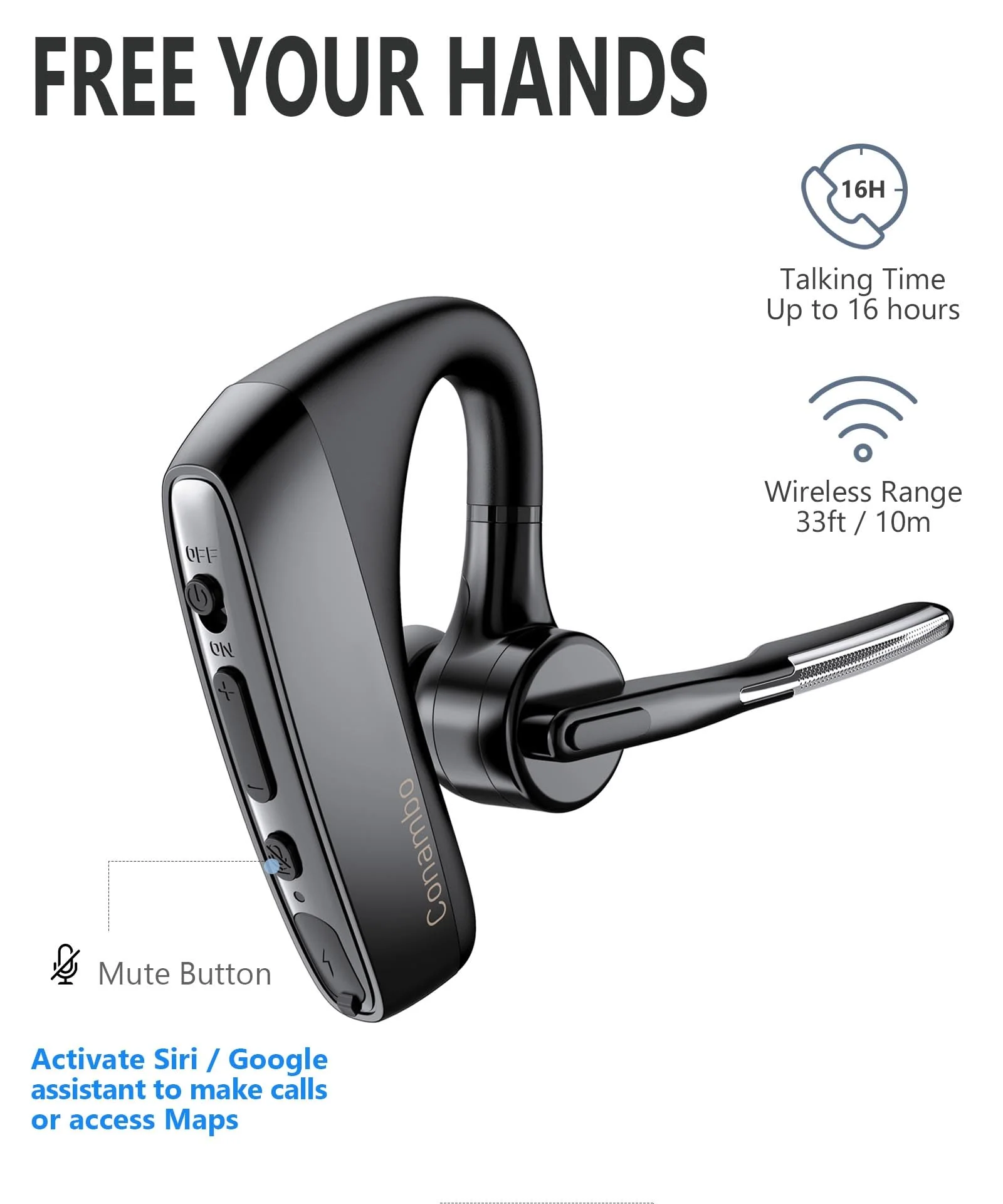 Conambo K18 Wireless Headset Bluetooth V5.1, Bluetooth Earpiece 16 Hrs Talking Time Hands-Free Single Ear Bluetooth Headset with Dual Mic Noise Canceling for Work Trucker iPhone Android Cell Phone - Image 5