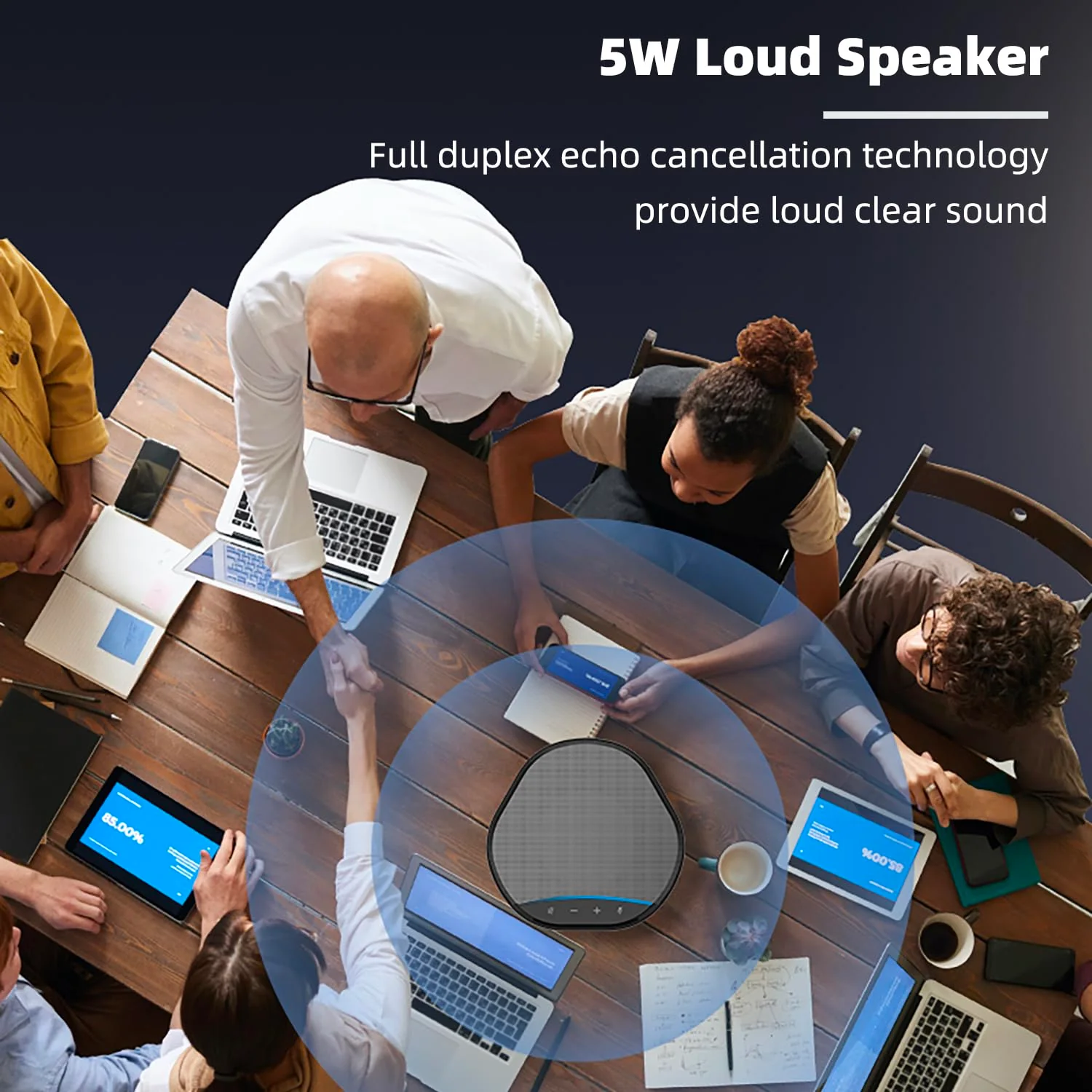 Conference Speaker and Microphone, USB Speakerphone Built-in AI Noise Reduction Mic, 360° Voice Pickup Echo Cancellation Conference Microphone with 5W Speaker and Touch Control Mute - Image 6