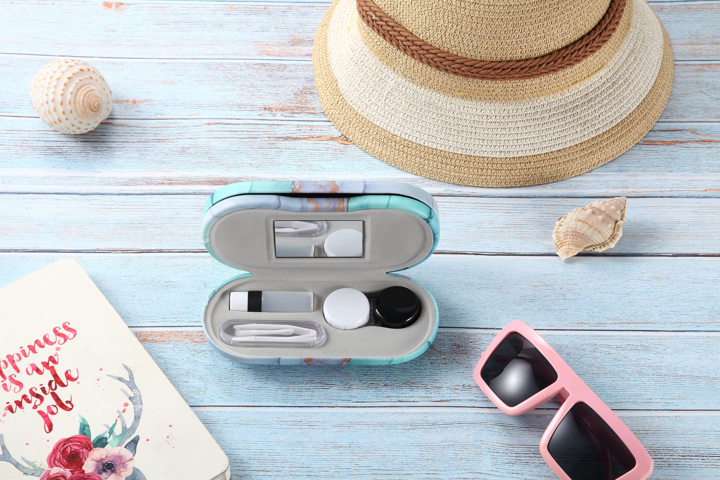 Contact Lens Case, Contact Case Kit, 2 in 1 Double Sided Portable Contact Lense Case and Eyeglasses Case, with Marbling, Multifunction, Durable, Compact, Portable Storage Kit Marble-Green - Image 5