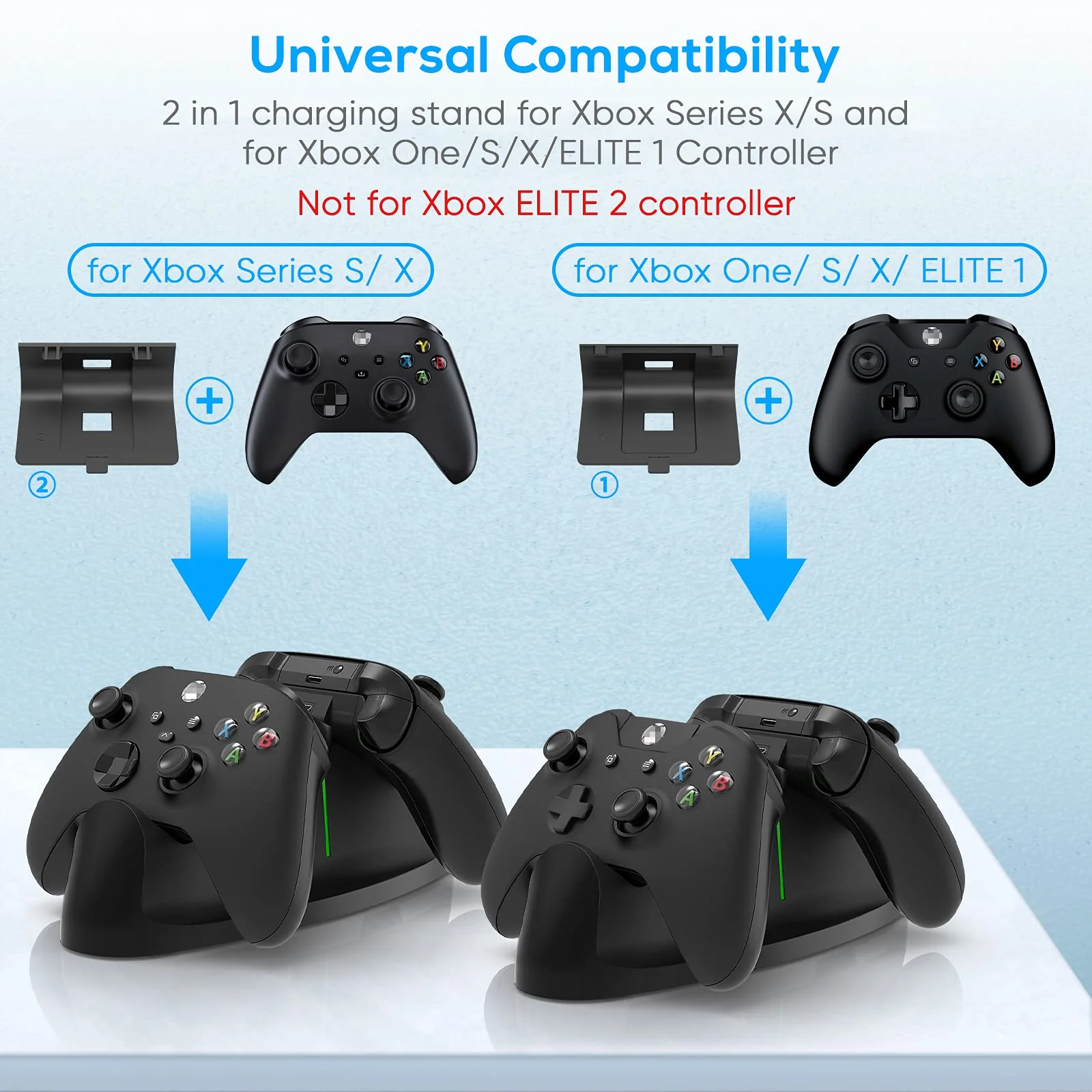 Controller Charger for Xbox One/Series X|S Controller, Dual Charging Station Dock with 2x1400mAH(3360mWH) Rechargeable Battery Packs & 4 Battery Covers for Xbox One/S/Elite/Core Controller - Image 2