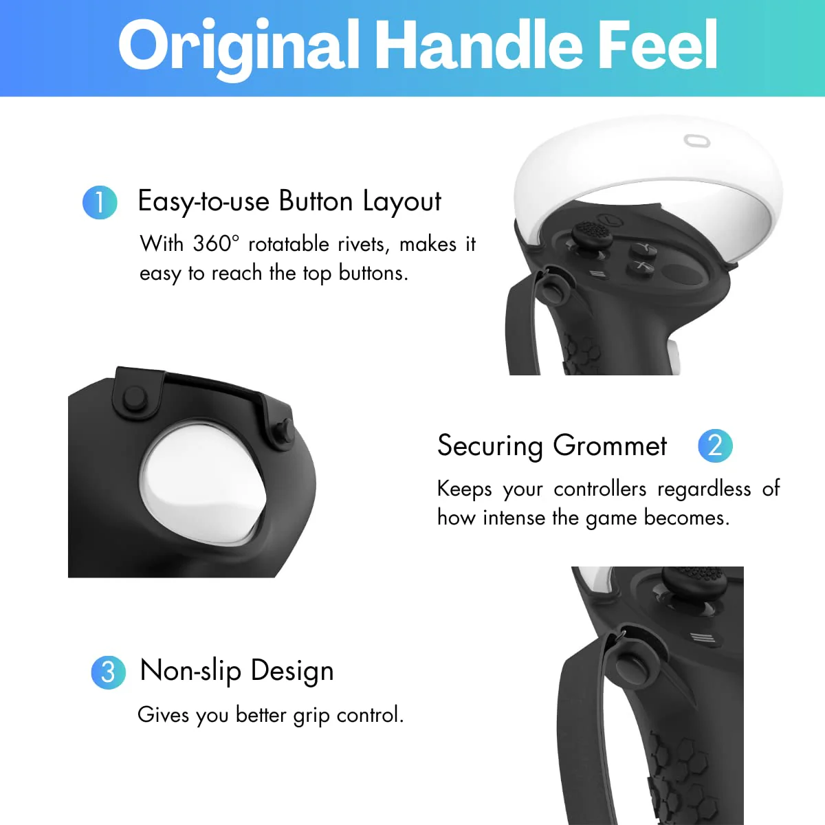 Controller Grip for Oculus Meta Quest 2 Accessories Grips Cover for VR Touch Controllers Covers Protector with Non-Slip Joystick Covers 1Pair Black - Image 5