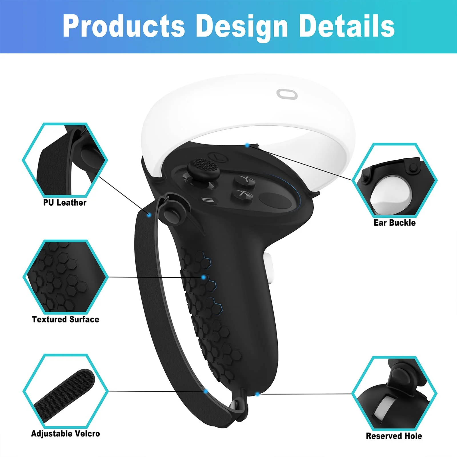 Controller Grip for Oculus Meta Quest 2 Accessories Grips Cover for VR Touch Controllers Covers Protector with Non-Slip Joystick Covers 1Pair Black - Image 7