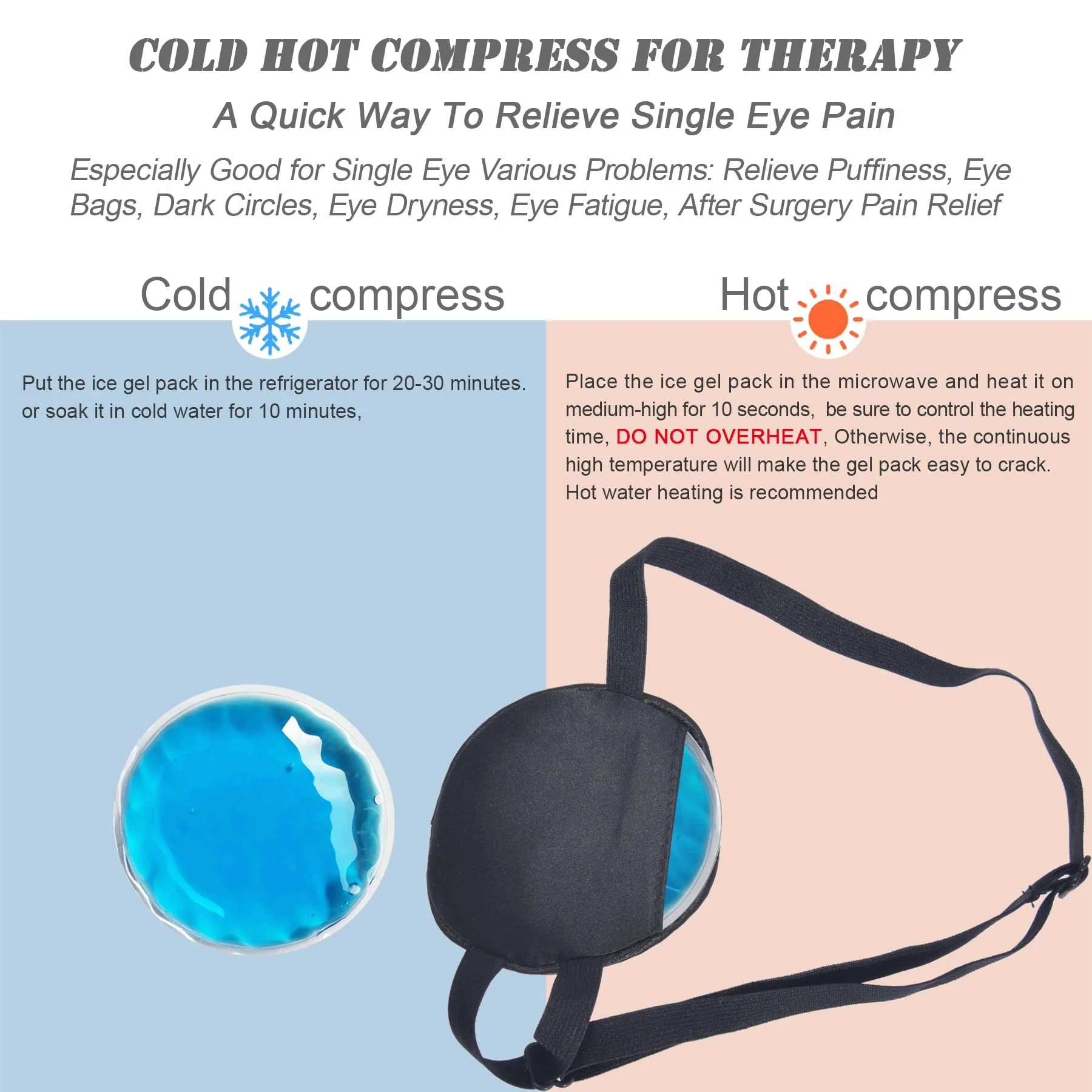 Cooling Eye Patches for Puffy Eyes, Pure Silk Ice Eye Patch, Single Eye Mask, Medical One Eye Cover Cold Hot Therapy Strabismus Lazy Eyes After Surgery Adult Kid Pirate Eyepatch (Black) Black - Image 2