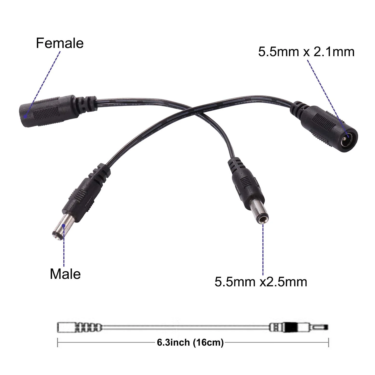 COOLM DC Power Cord 5.5mm x 2.1mm Female to 5.5mm x 2.5mm Male DC Power Adapter Cable for LED Strip, Monitor, Camera 2pcs - Image 3