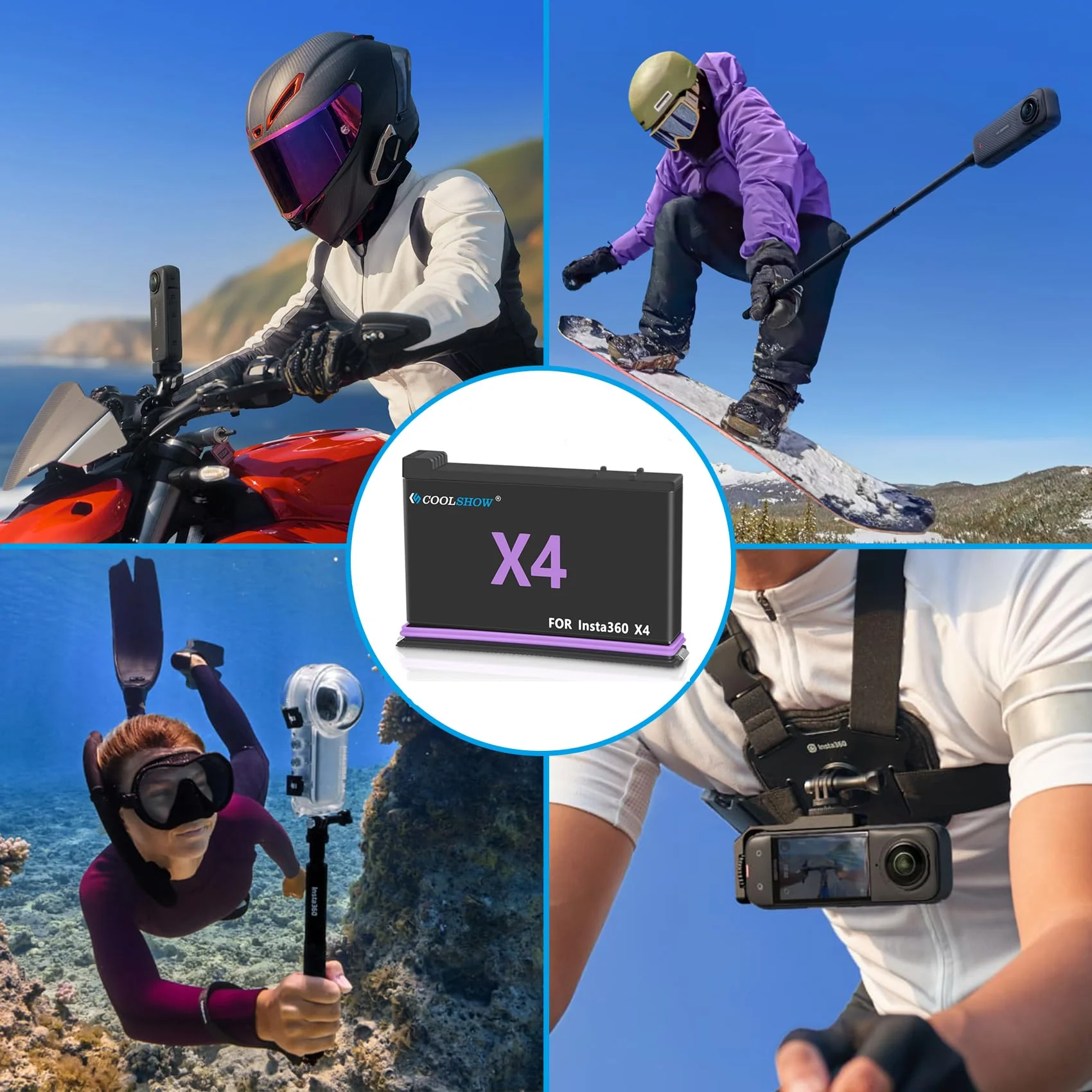 COOLSHOW Action Camera X4 Battery Replacement 2500mAh 2 Packs Only Compatible with Insta360 X4 Camera - Image 5